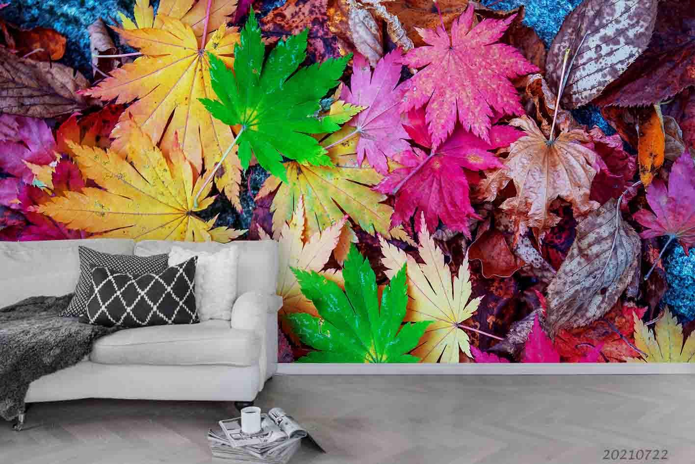 3D Color Maple Leaf Wall Mural Wallpaper LQH 719- Jess Art Decoration
