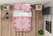 3D Pink Heart Unicorn Quilt Cover Set Bedding Set Duvet Cover Pillowcases SF15- Jess Art Decoration