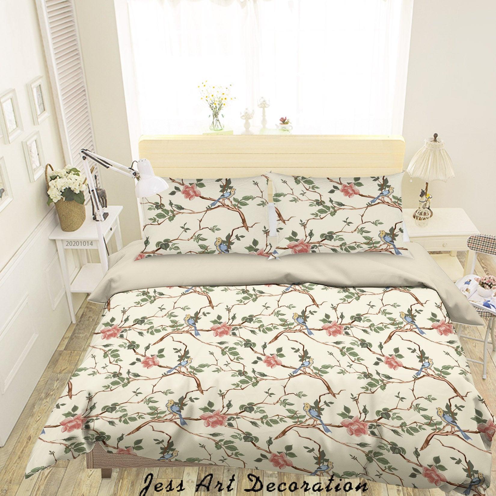 3D Watercolor Birds Flowers Pattern Quilt Cover Set Bedding Set Duvet Cover Pillowcases WJ 9695- Jess Art Decoration