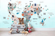 3D Cartoon Animals Map Of The World Sculpture Wall Mural Wallpaper 45- Jess Art Decoration
