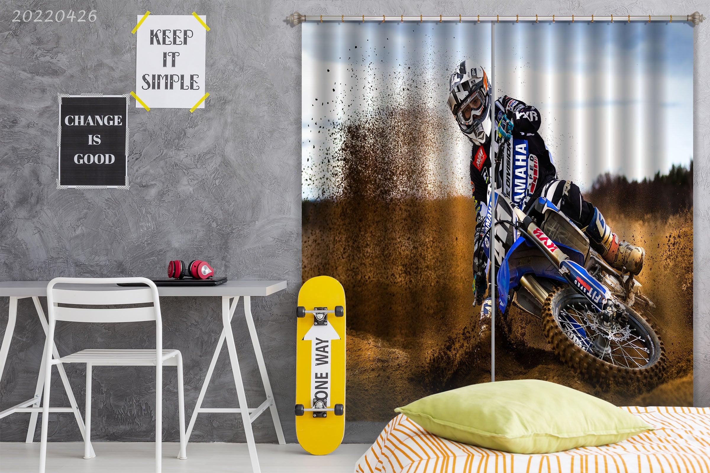3D Motorcycle Rider Track Dirt Curtains and Drapes GD 4830- Jess Art Decoration