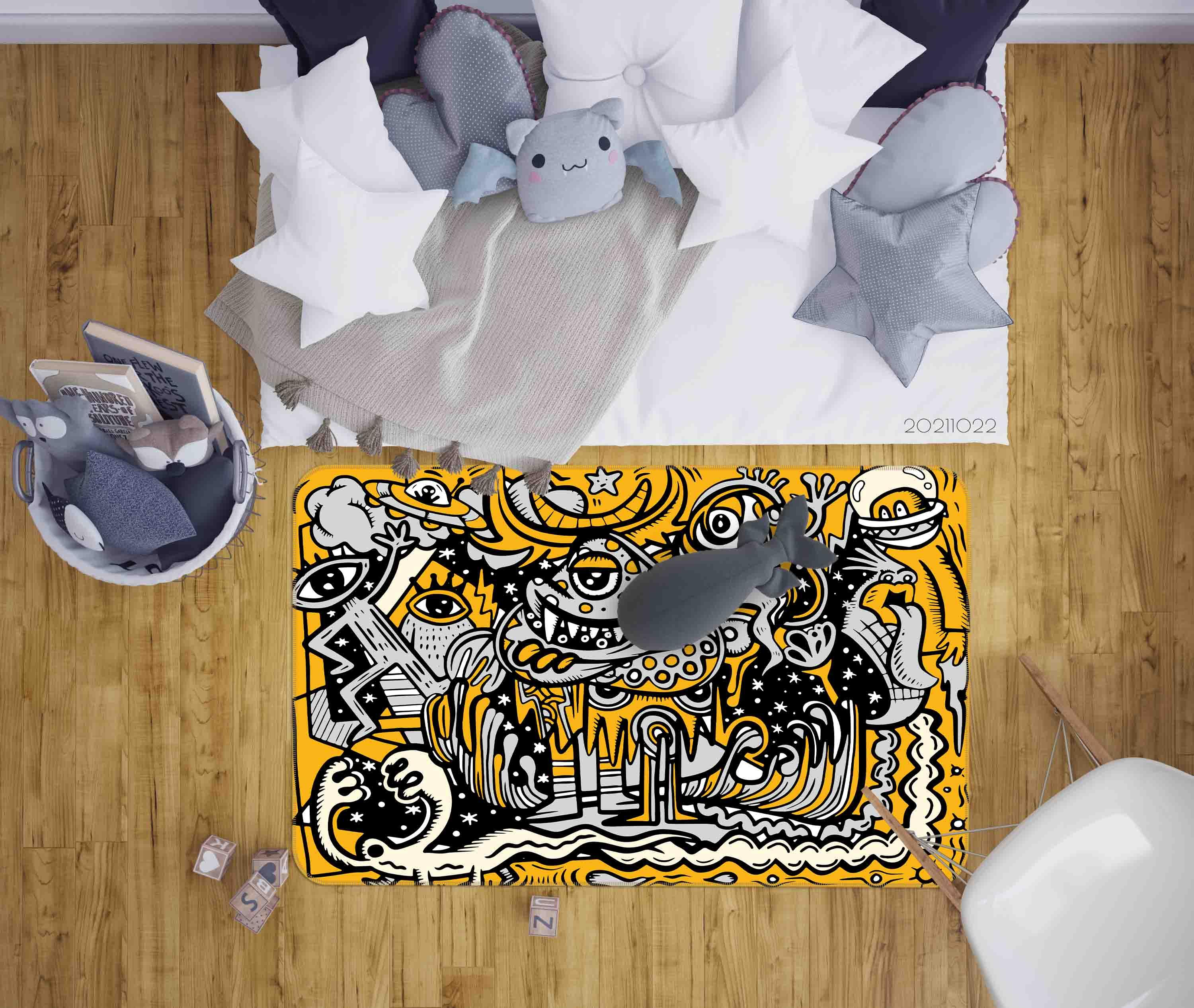 3D Abstract Yellow Monster Graffiti Non-Slip Rug Mat 17- Jess Art Decoration