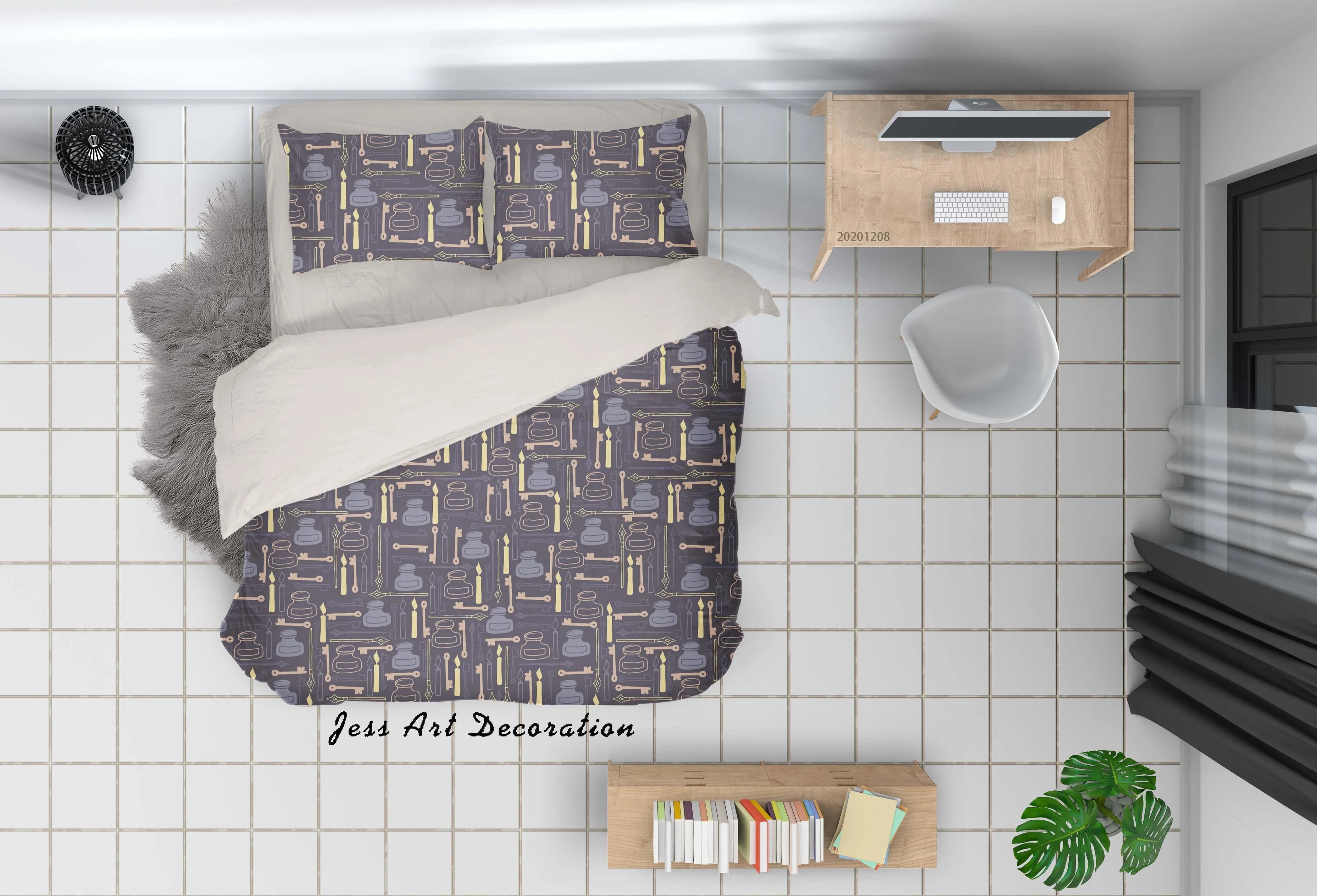 3D Hand Drawn Buttle Key Candle Pattern Quilt Cover Set Bedding Set Duvet Cover Pillowcases LXL- Jess Art Decoration