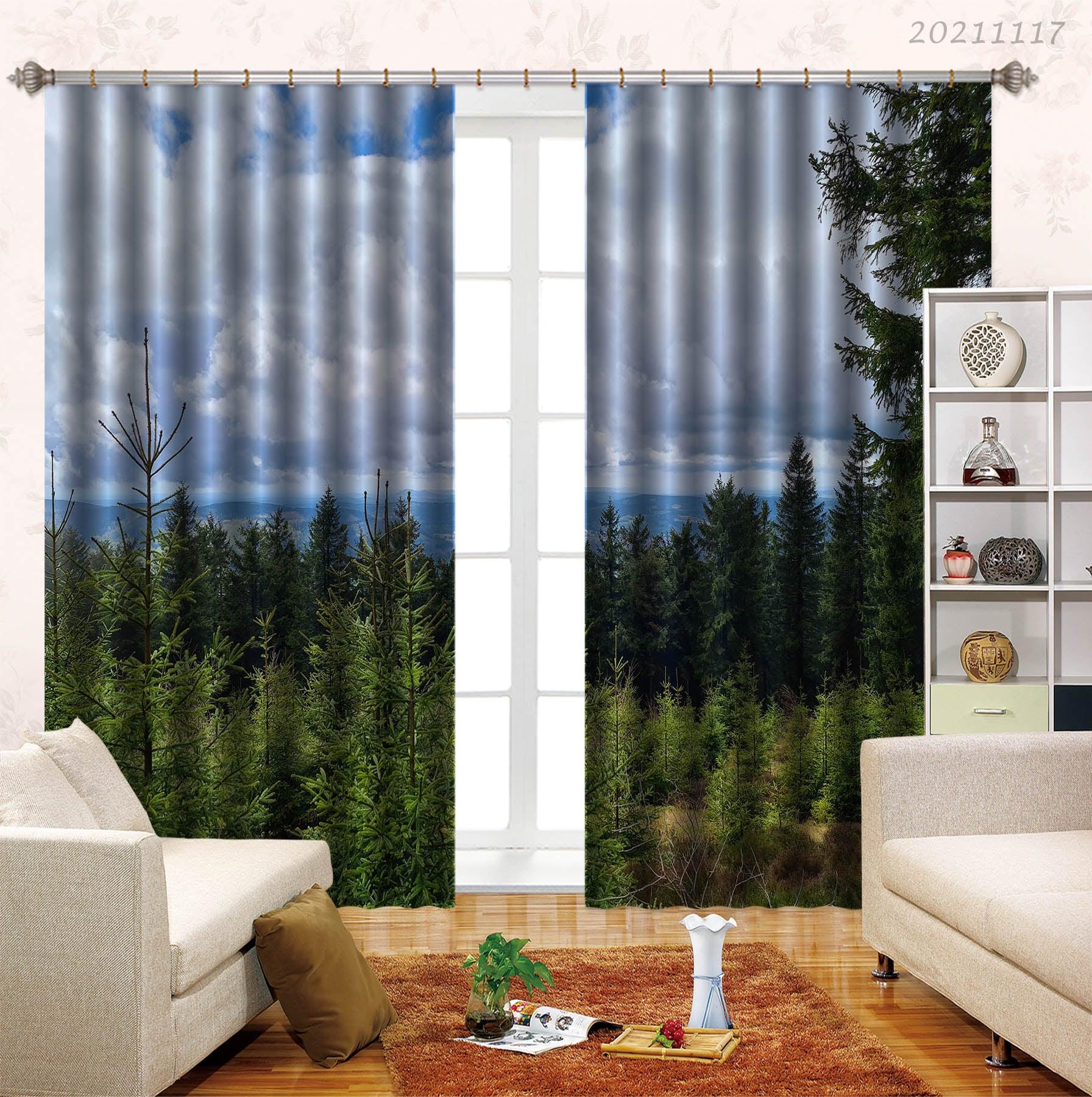 3D Sky Green Forest Landscape Curtains and Drapes LQH 227- Jess Art Decoration