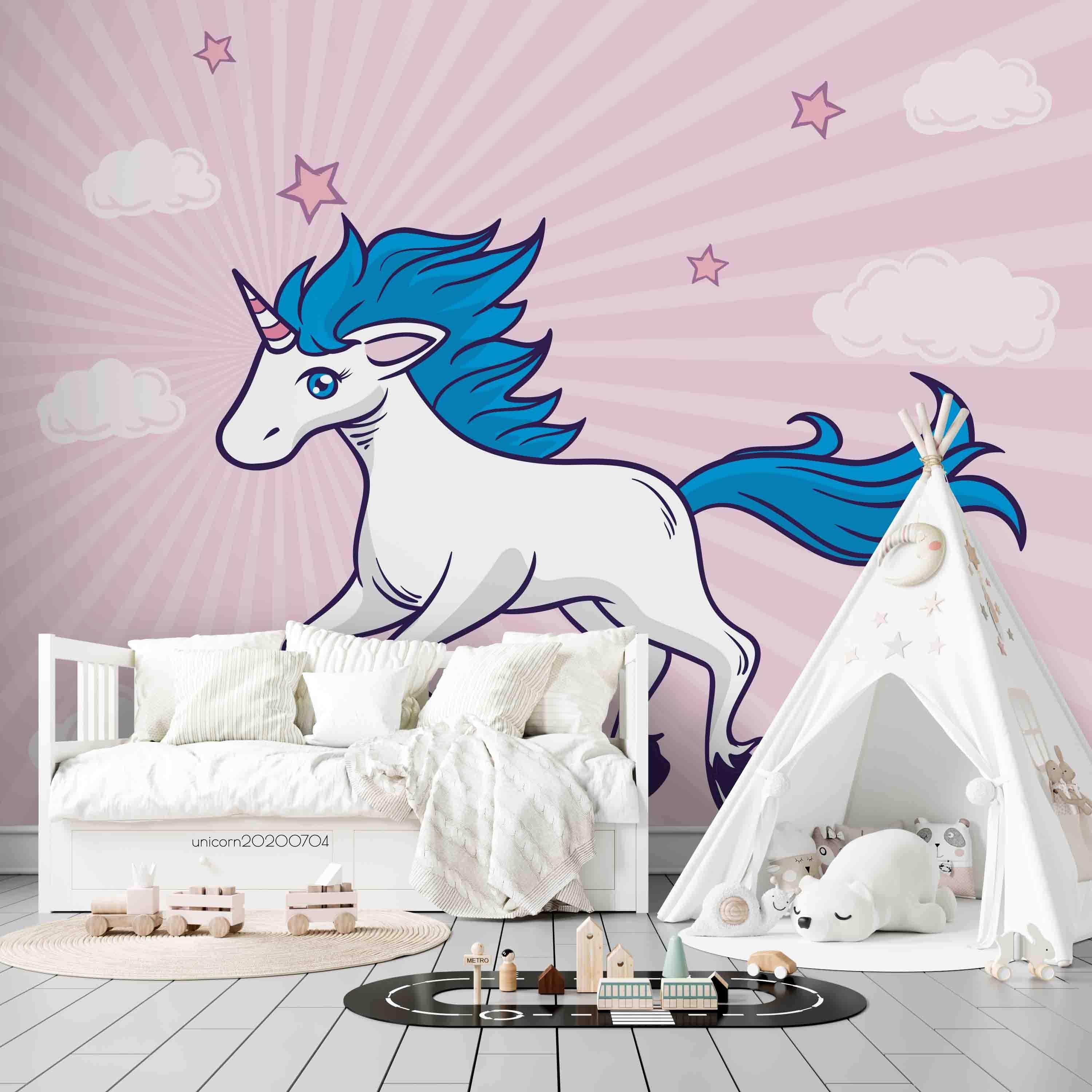 3D Pink Unicorn Cloud Star Wall Mural Wallpaper A234 LQH- Jess Art Decoration