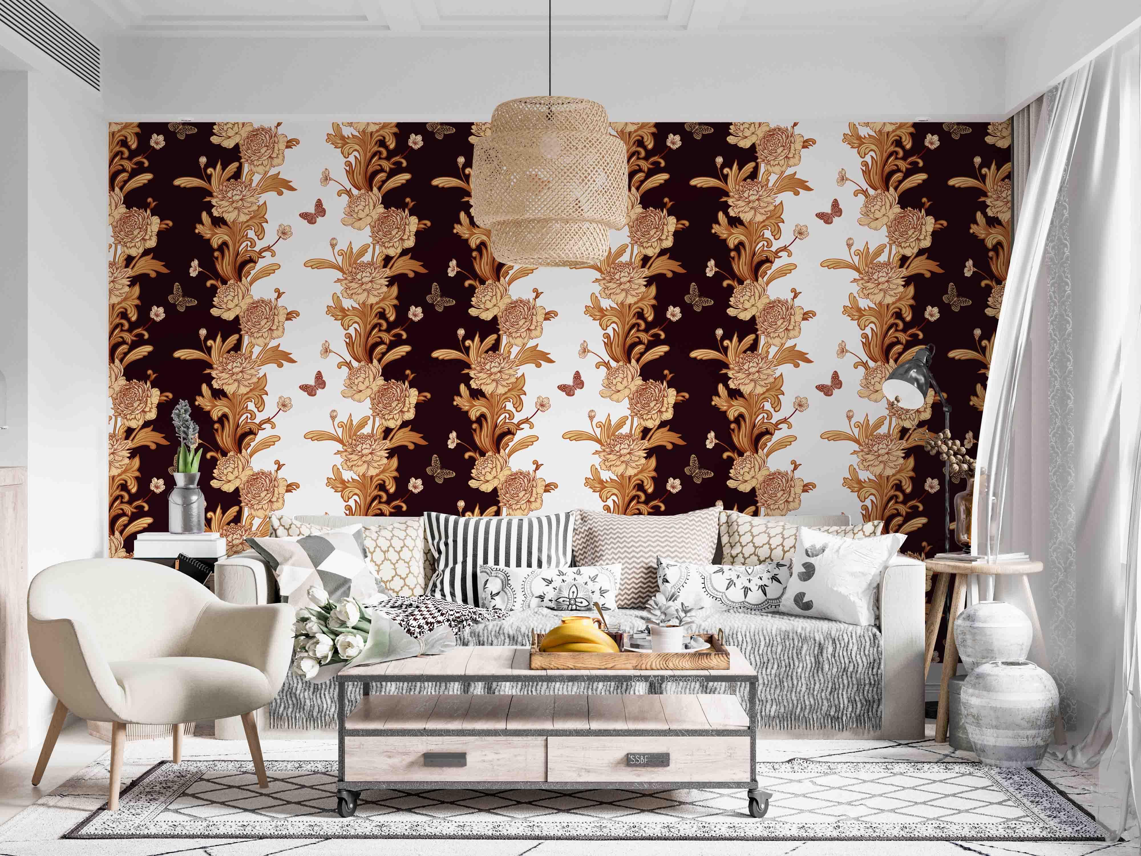 3D Vintage Baroque Art Blooming Gold Peony Background Wall Mural Wallpaper GD 3562- Jess Art Decoration