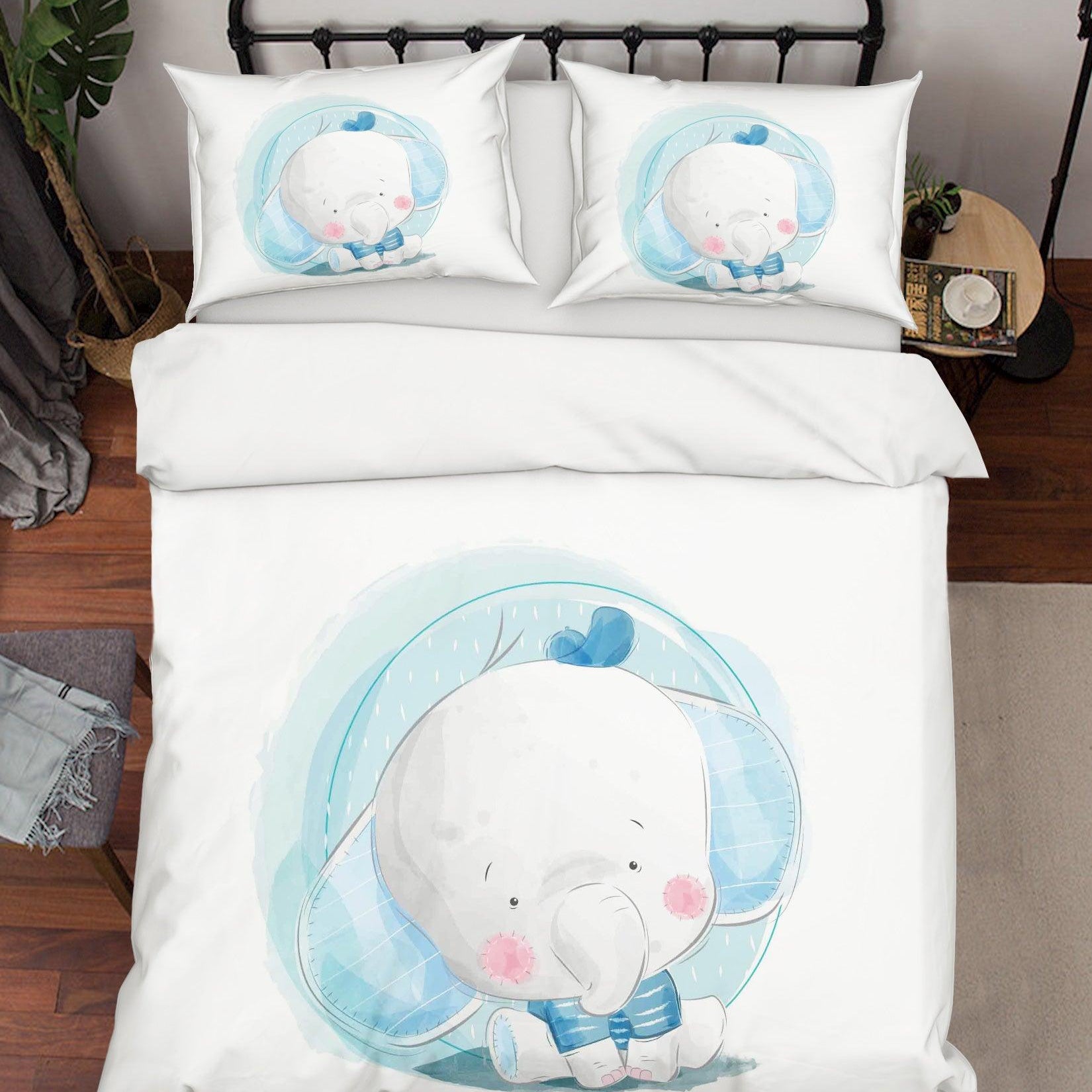 3D White Blue Elephant Quilt Cover Set Bedding Set Duvet Cover Pillowcases SF93- Jess Art Decoration