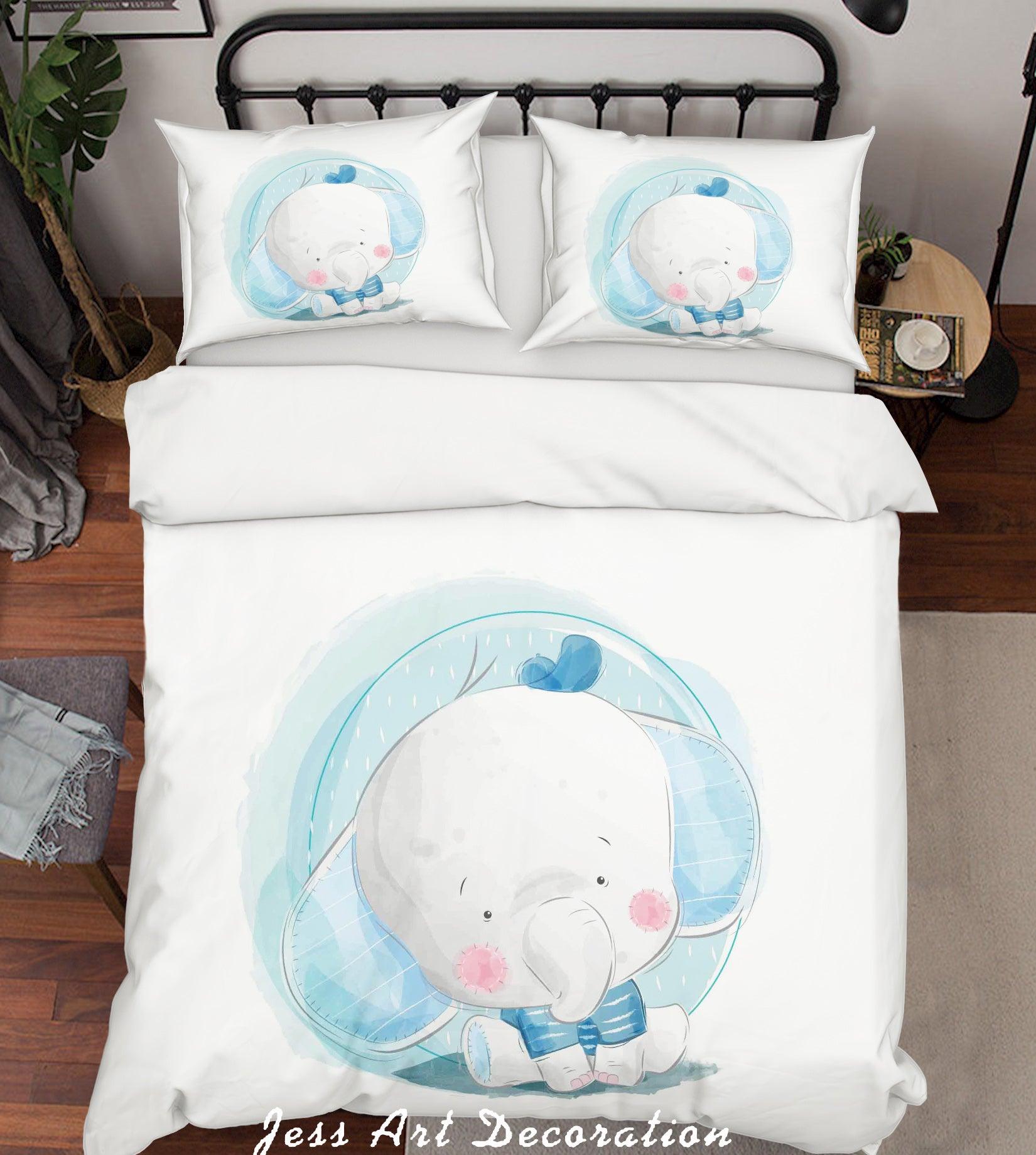 3D White Blue Elephant Quilt Cover Set Bedding Set Duvet Cover Pillowcases SF93- Jess Art Decoration