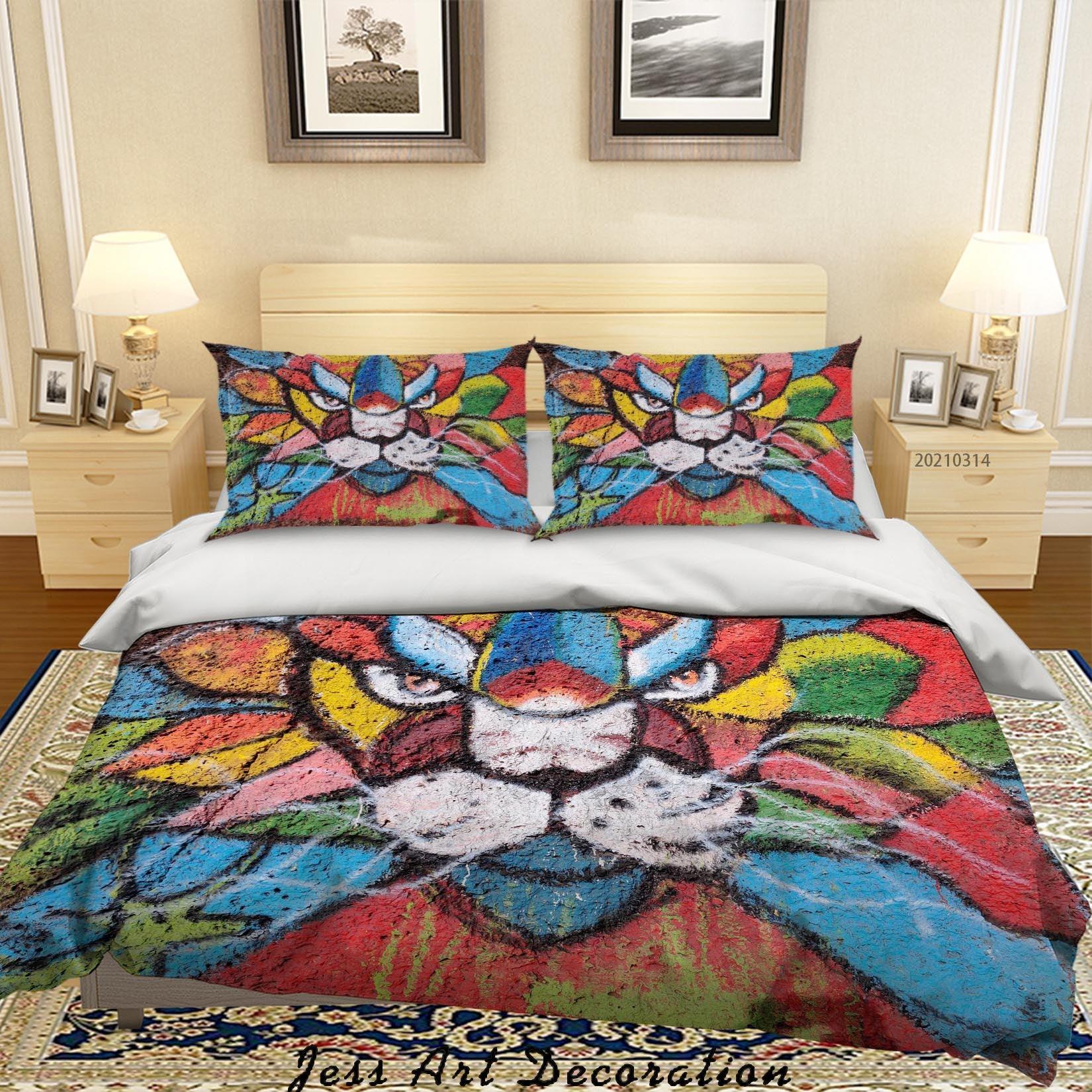 3D Abstract Colored Street Graffiti Lion Quilt Cover Set Bedding Set Duvet Cover Pillowcases 192- Jess Art Decoration