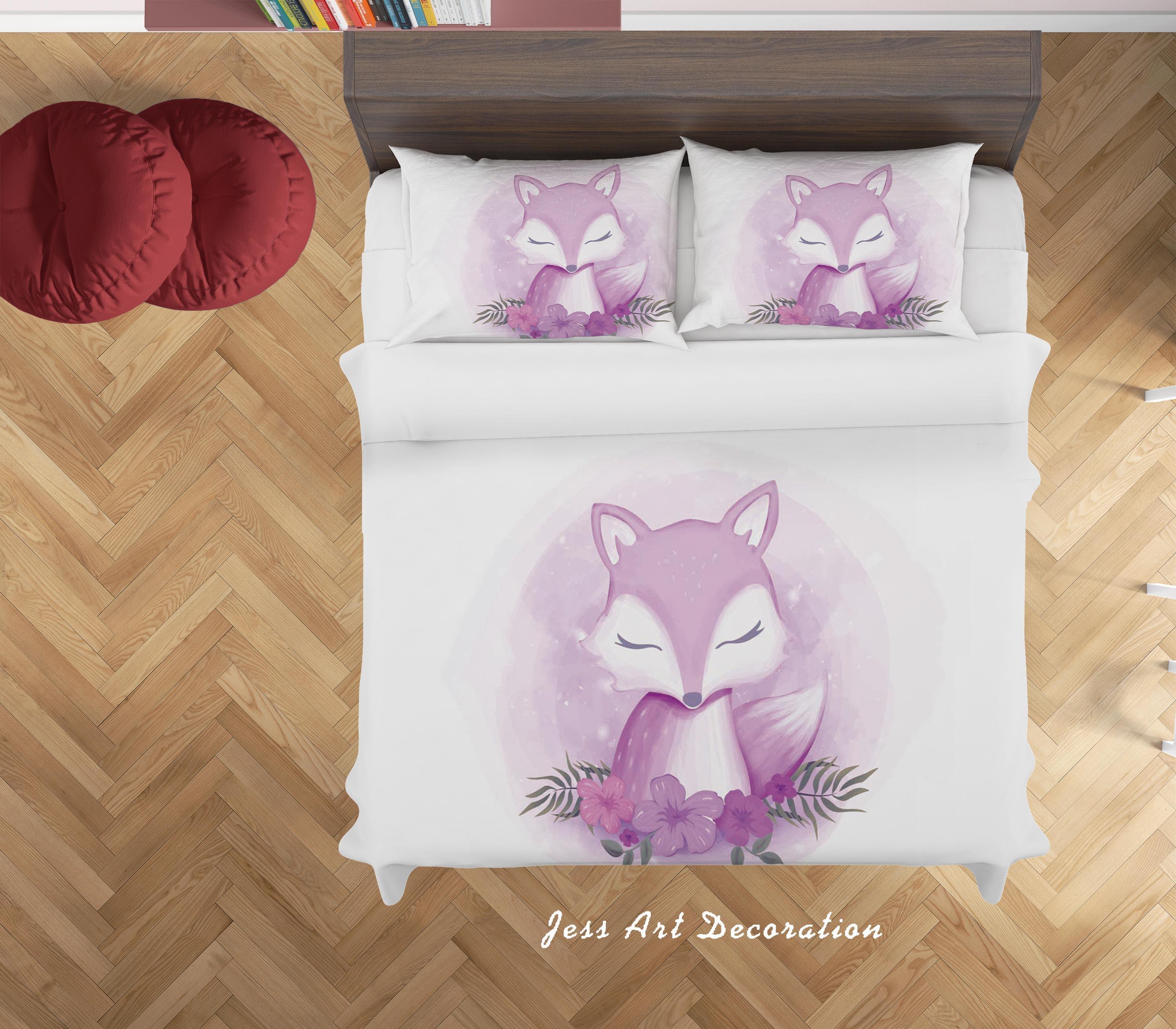 3D White Purple Fox Floral Quilt Cover Set Bedding Set Duvet Cover Pillowcases SF64- Jess Art Decoration
