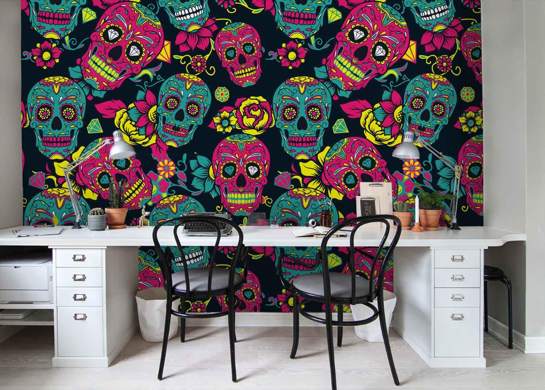 3D Floral Skull Wall Mural Wallpaper 29- Jess Art Decoration