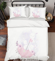 3D White Rabbit Umbrella Quilt Cover Set Bedding Set Duvet Cover Pillowcases SF09- Jess Art Decoration