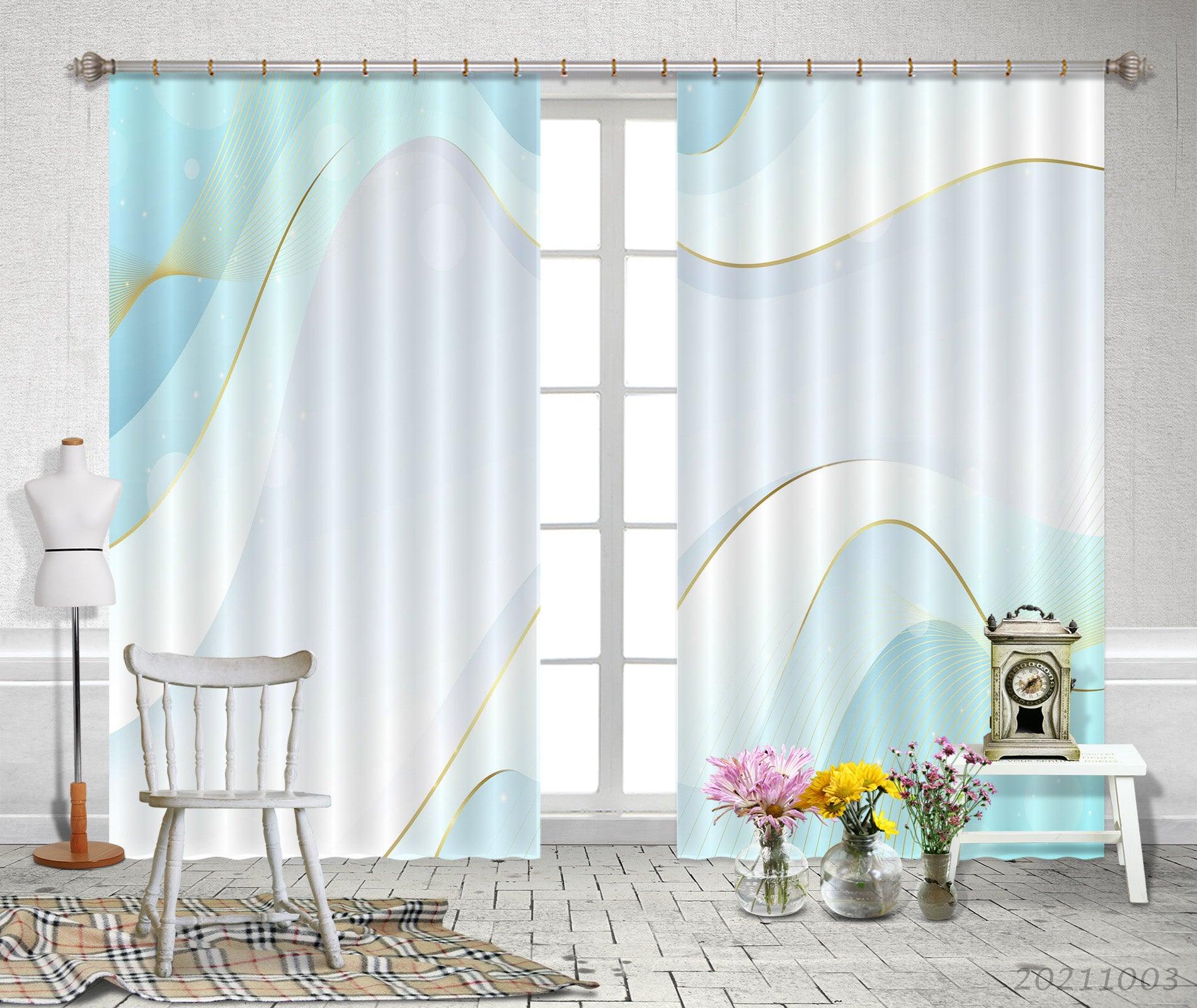 3D Abstract Blue Marble Texture Curtains and Drapes LQH 131- Jess Art Decoration