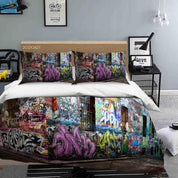 3D Abstract Colored Street Graffiti Quilt Cover Set Bedding Set Duvet Cover Pillowcases 48- Jess Art Decoration