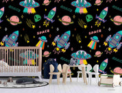 3D UFO Cartoon Space Alien Rocket Planet Wall Mural Wallpaper LXL- Jess Art Decoration