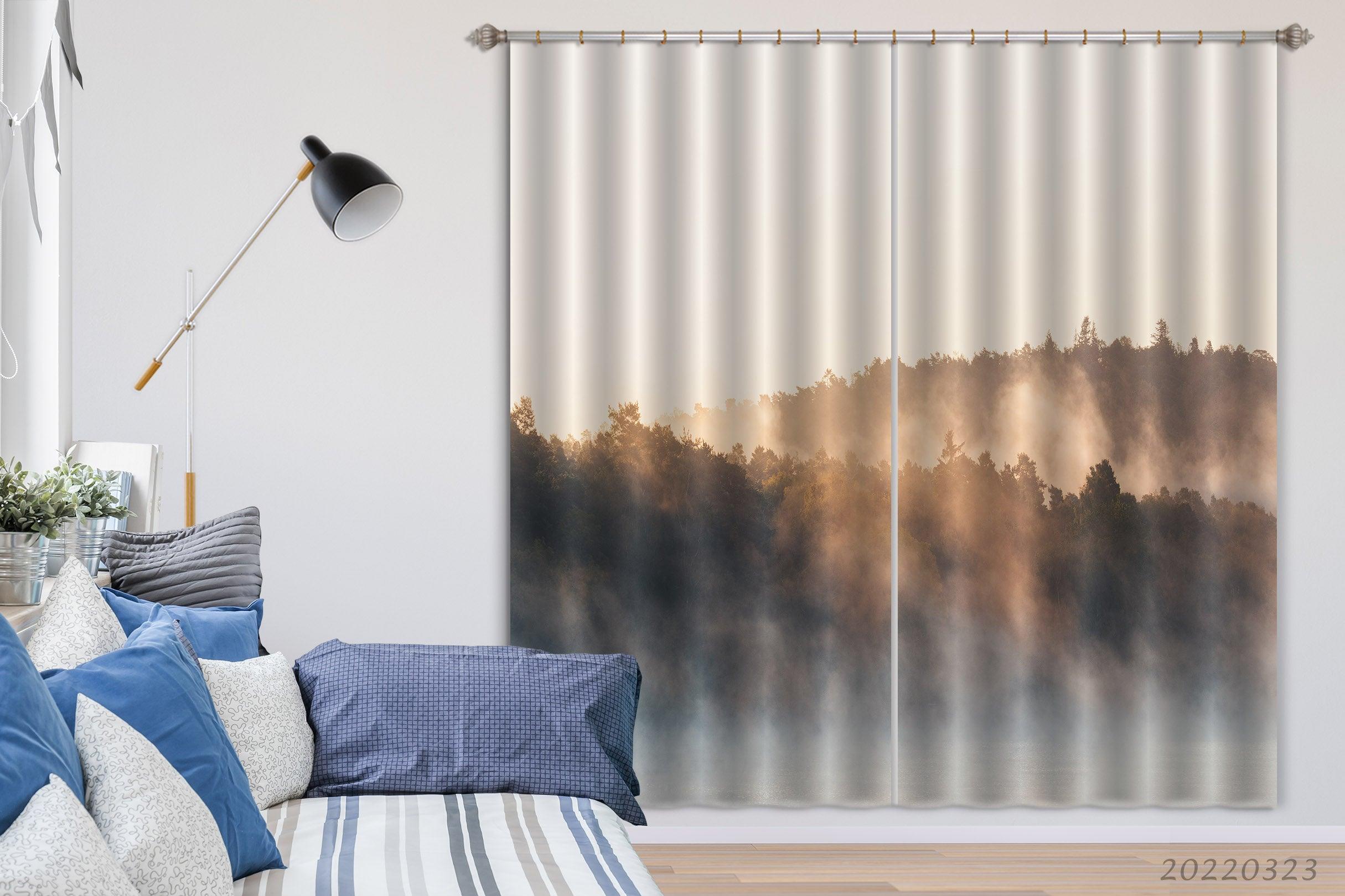 3D Woods Mountain Misty Sunbeam Curtains and Drapes GD 2723- Jess Art Decoration
