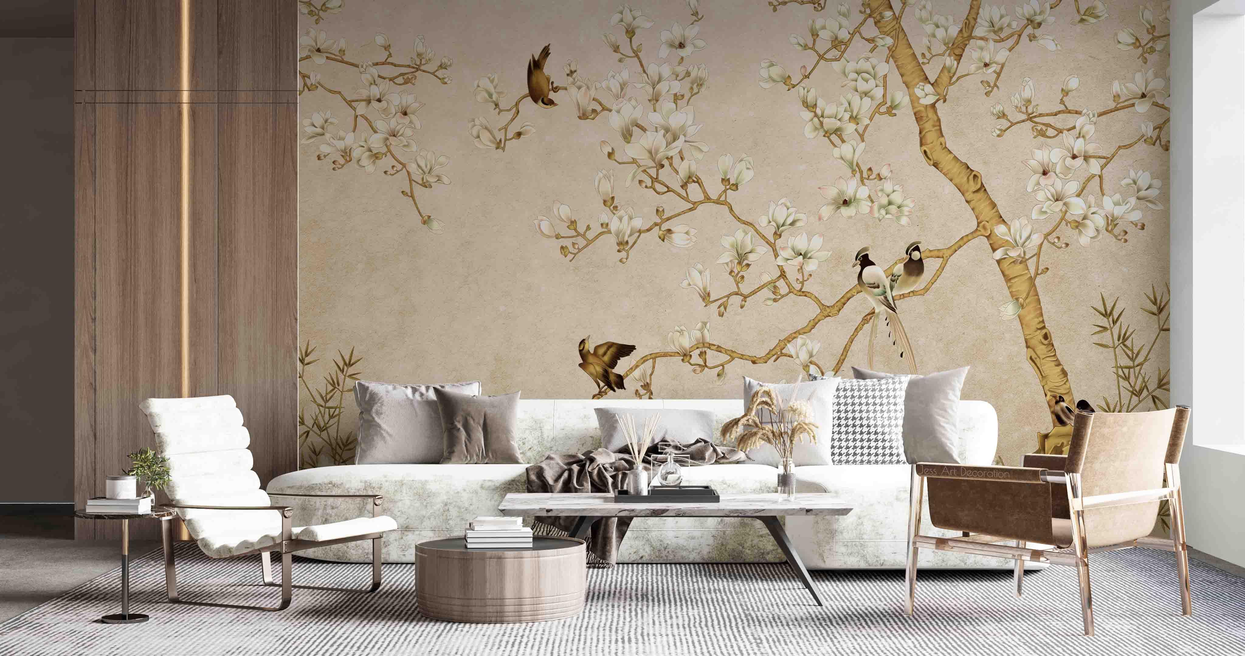 3D Vintage Magnolia Flower Bird Pattern Wall Mural Wallpaper GD 3389- Jess Art Decoration