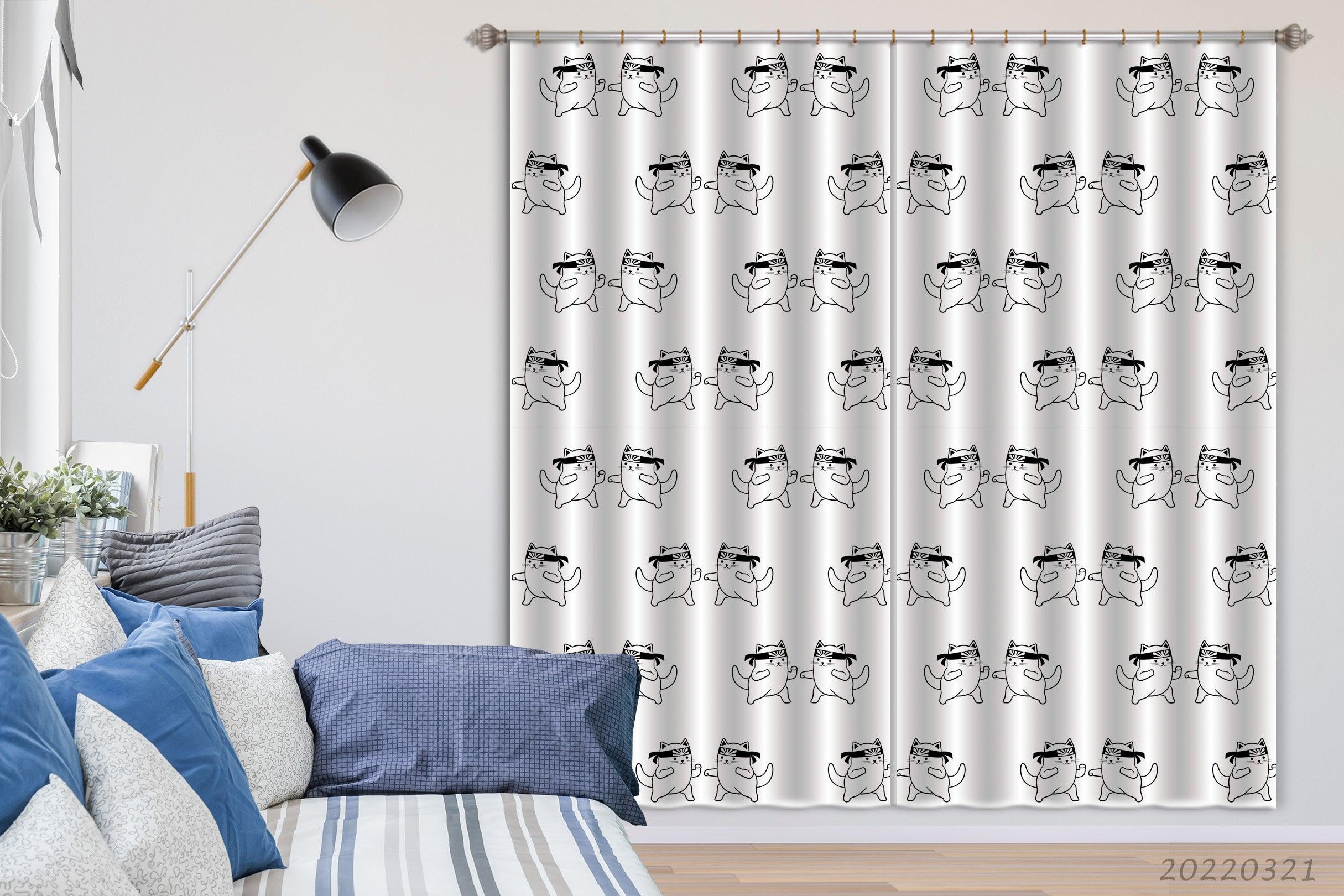 3D Cute Cartoon Cat White Background Curtains and Drapes GD 3139- Jess Art Decoration