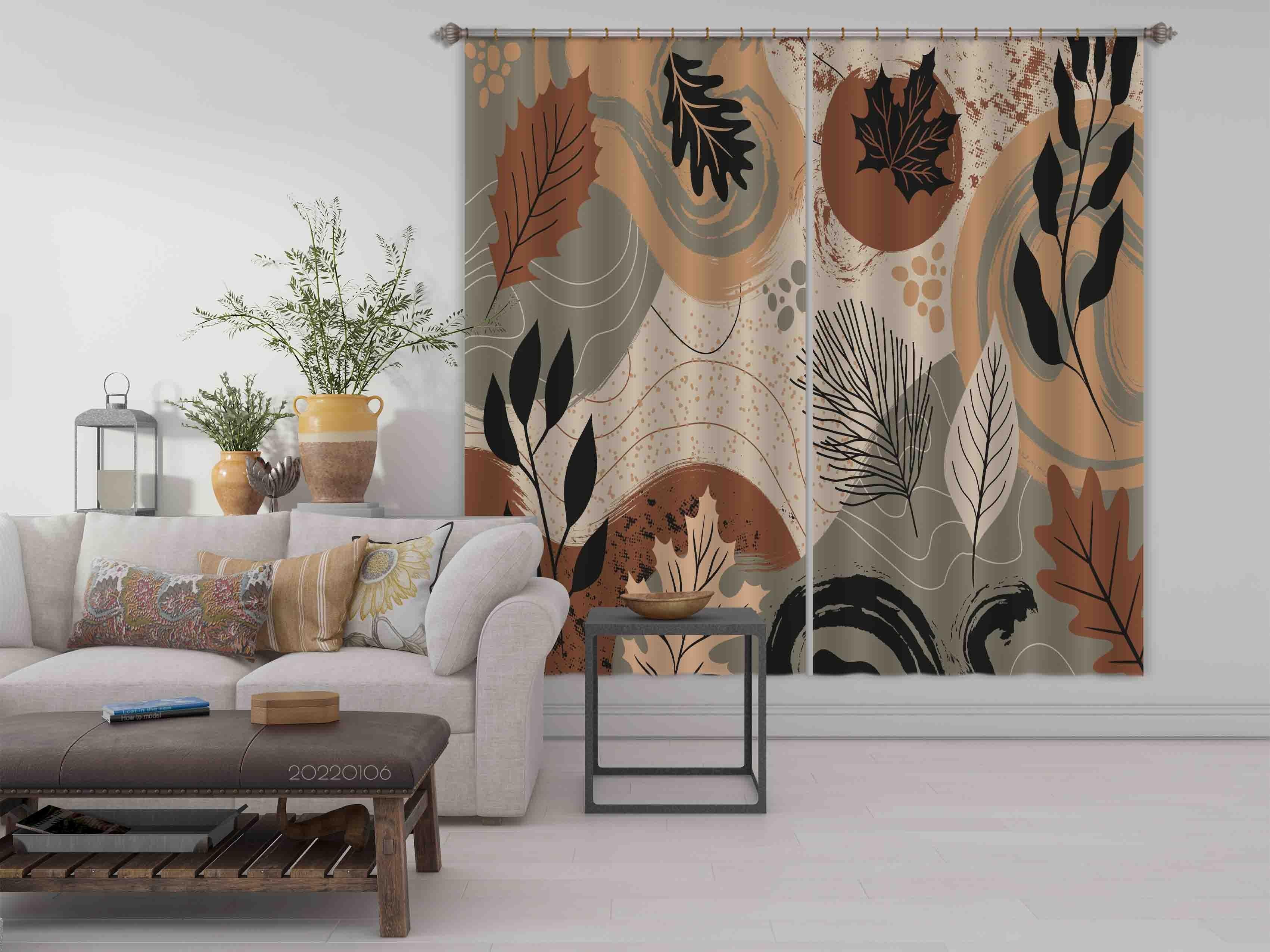 3D Abstract Autumn Leaf Pattern Curtains and Drapes GD 173- Jess Art Decoration