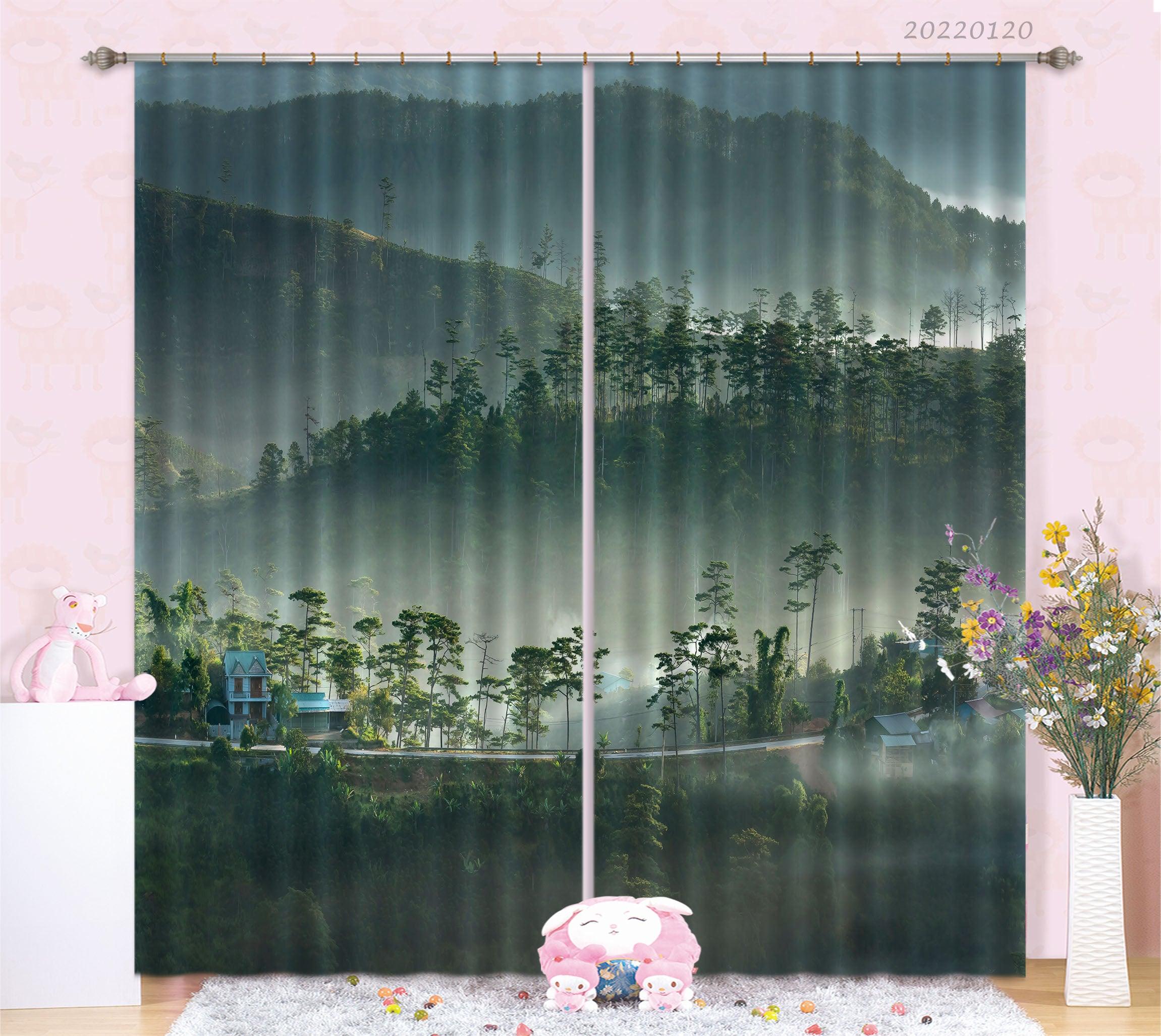 3D Mountain Road House Woods Fog Curtains and Drapes GD 1620- Jess Art Decoration