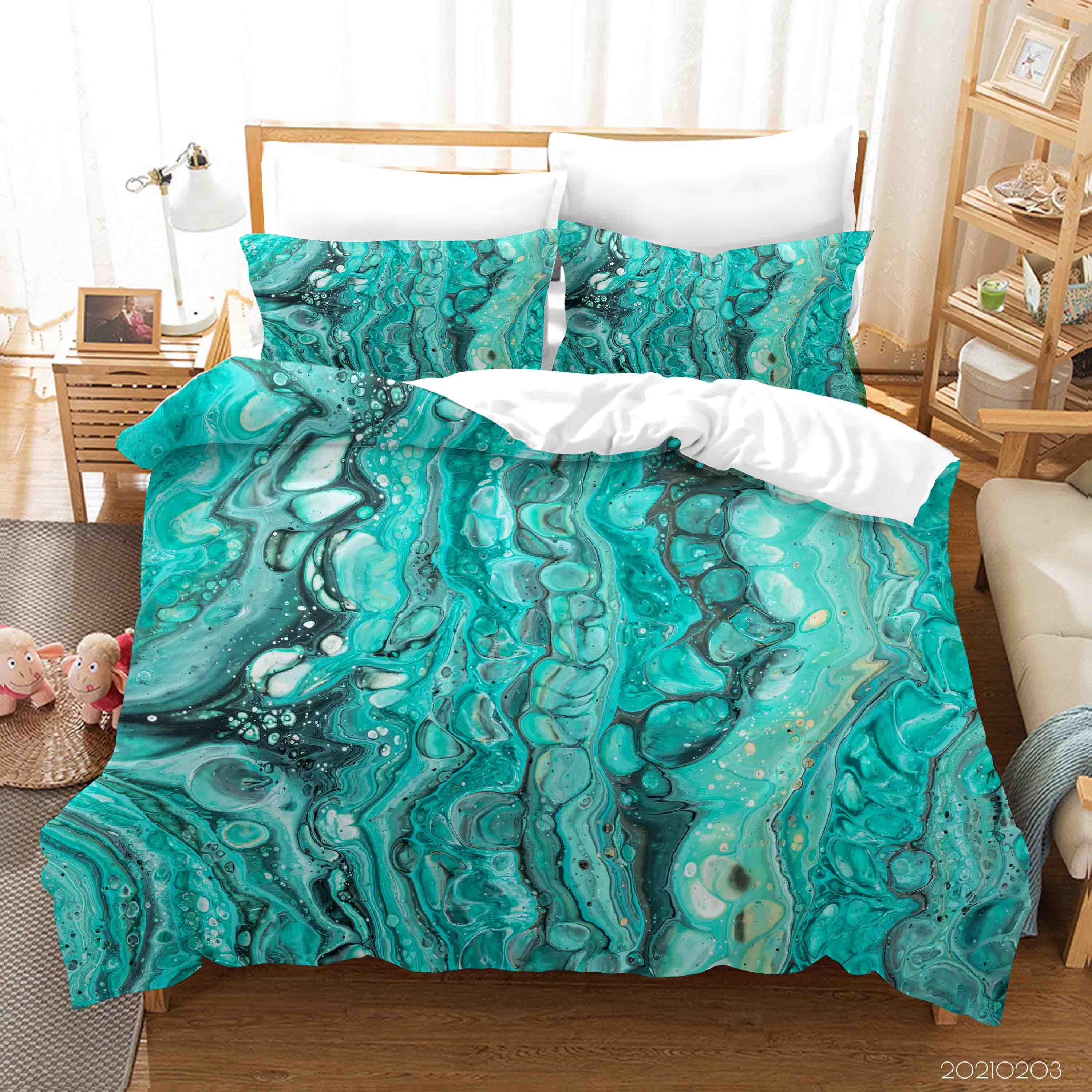 3D Abstract Green Marble Texture Quilt Cover Set Bedding Set Duvet Cover Pillowcases 64- Jess Art Decoration