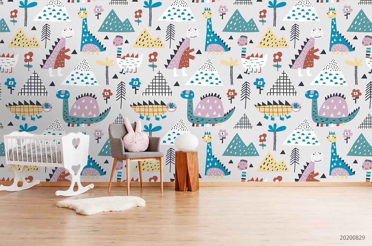 3D Cartoon Tree Plant Floral Dinosaur Animal Wall Mural Wallpaper LXL 1517- Jess Art Decoration