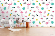 3D Cartoon Colorful Floral Flamingo Wall Mural Wallpaper LXL 1020- Jess Art Decoration