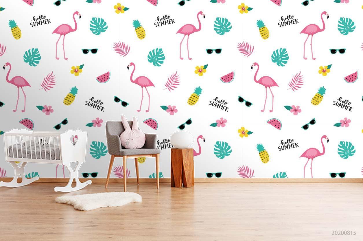 3D Cartoon Colorful Floral Flamingo Wall Mural Wallpaper LXL 1020- Jess Art Decoration
