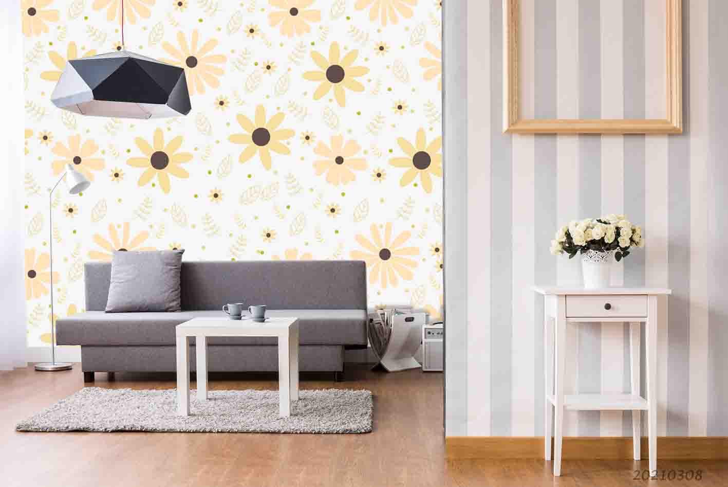 3D Watercolor Yellow Floral Pattern Wall Mural Wallpaper LQH 104- Jess Art Decoration
