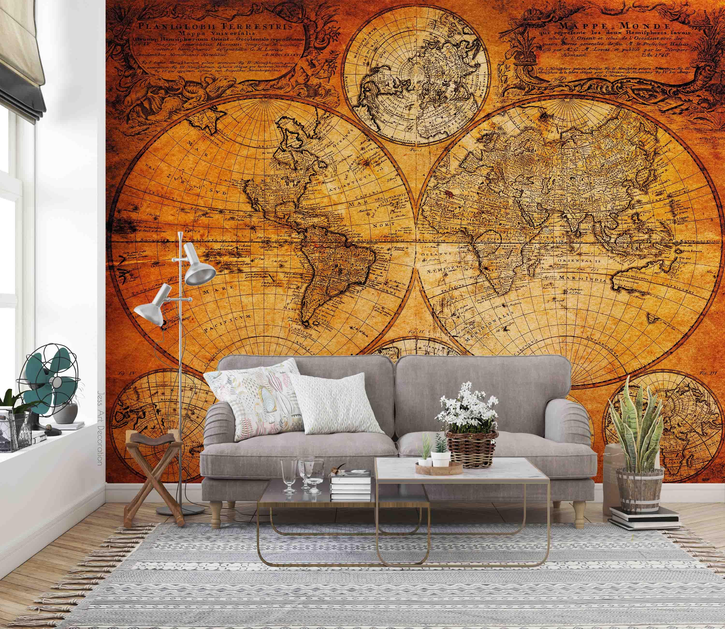 3D Retro World Map Wall Mural Wallpaper sww 256- Jess Art Decoration