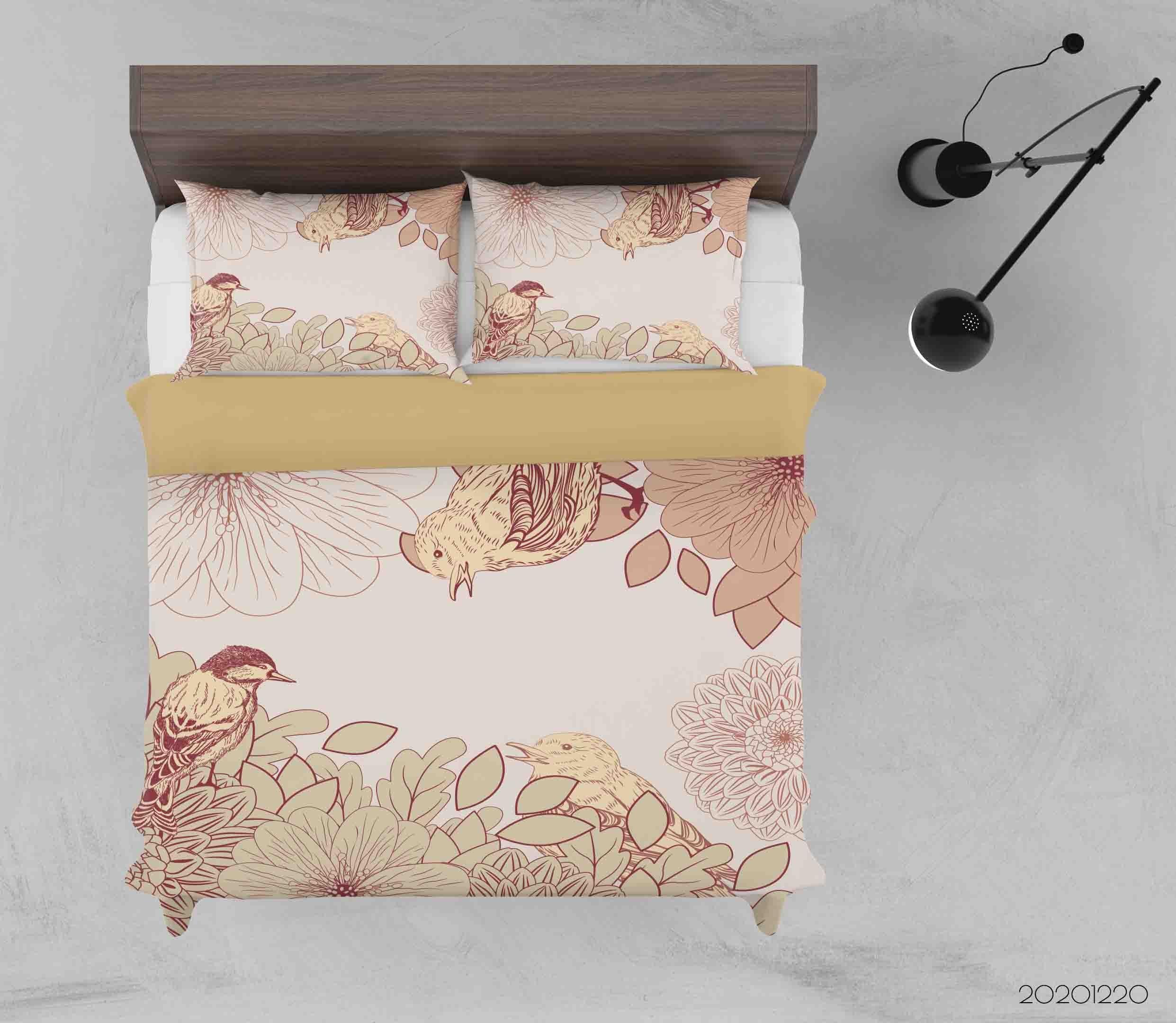3D Hand Drawn Floral Tree Bird Quilt Cover Set Bedding Set Duvet Cover Pillowcases 27- Jess Art Decoration