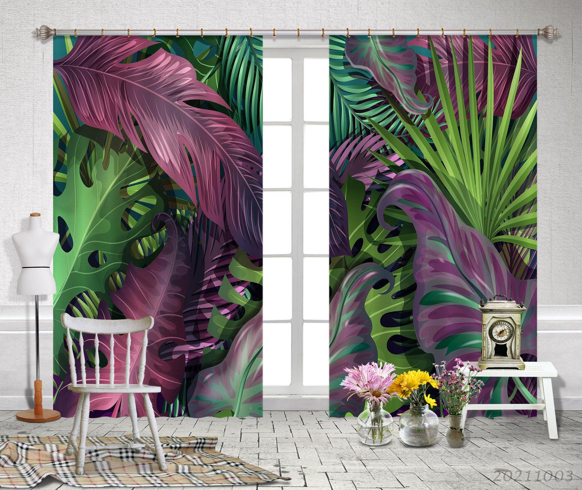 3D Tropical Jungle Leaf Curtains and Drapes LQH 119- Jess Art Decoration
