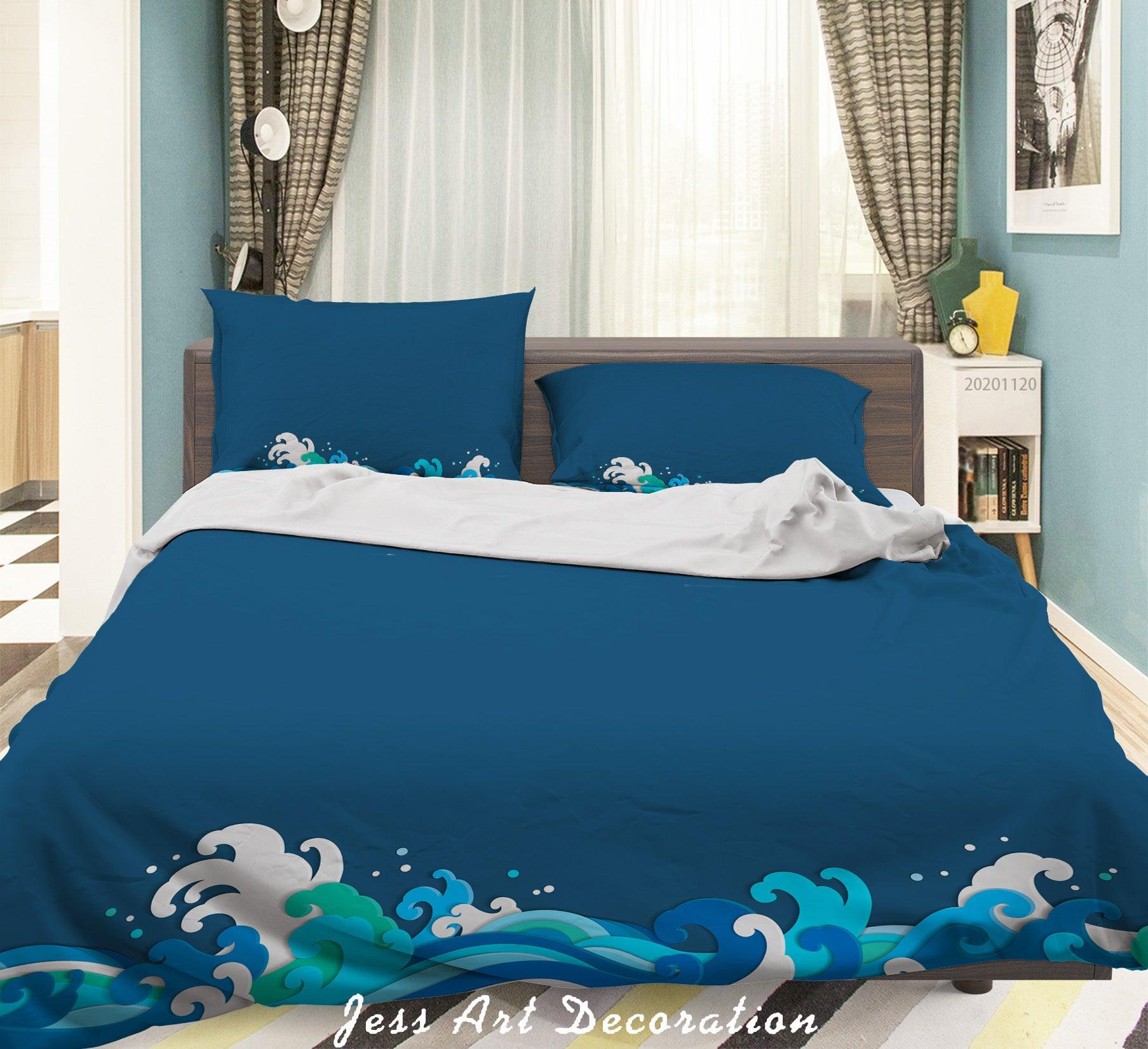 3D Abstract Blue Sea Wave Quilt Cover Set Bedding Set Duvet Cover Pillowcases LXL- Jess Art Decoration