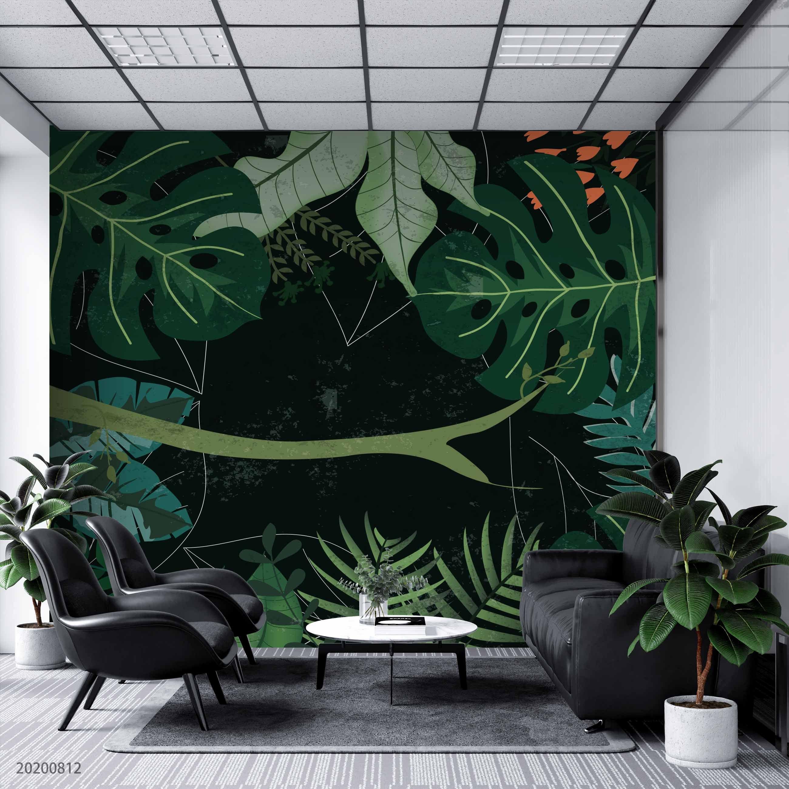 3D Hand Sketching  Green Giant Leaves Plant Wall Mural Wallpaper LXL 1066- Jess Art Decoration