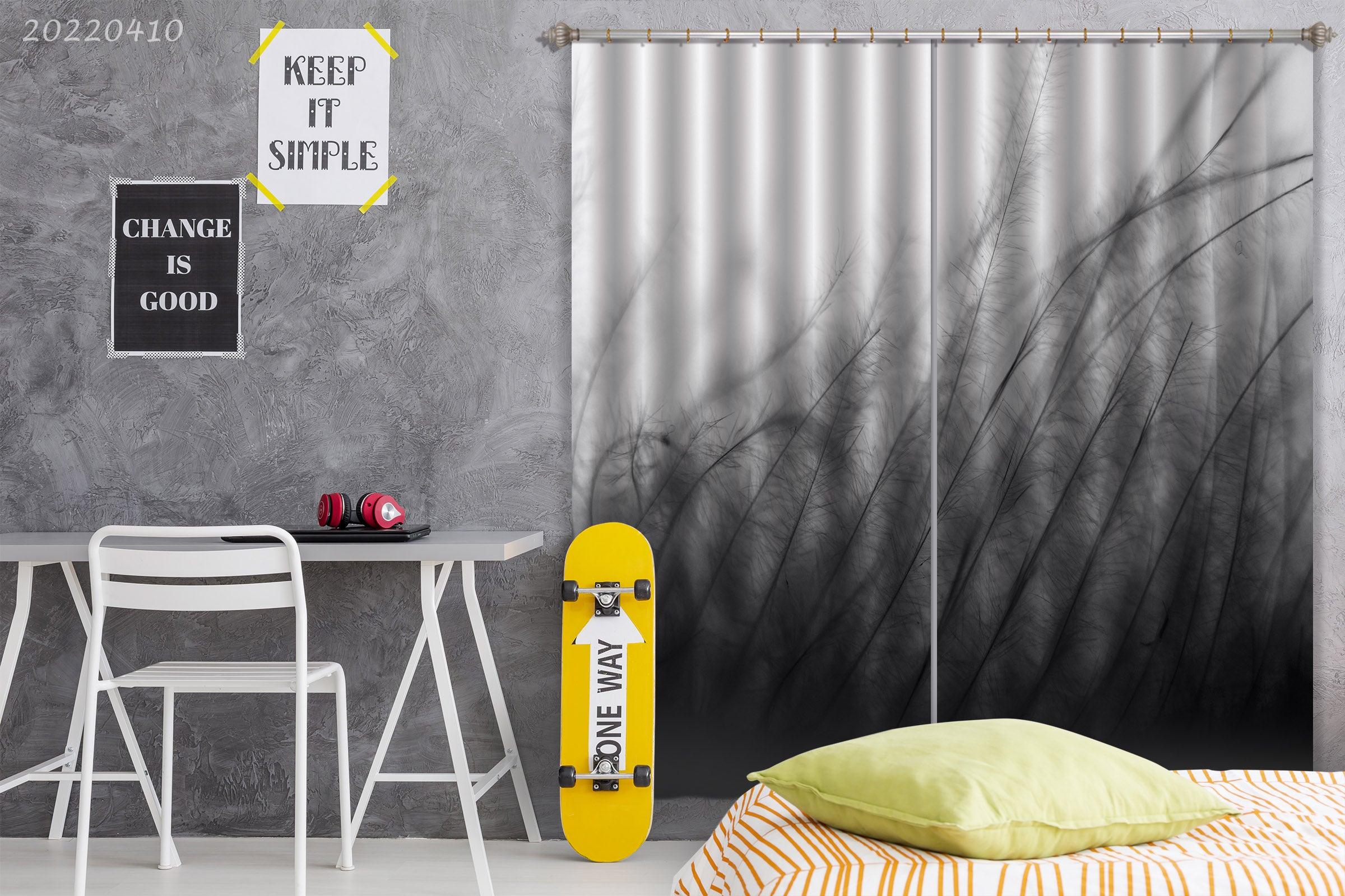 3D Abstract Black Plants Background Curtains and Drapes GD 3783- Jess Art Decoration