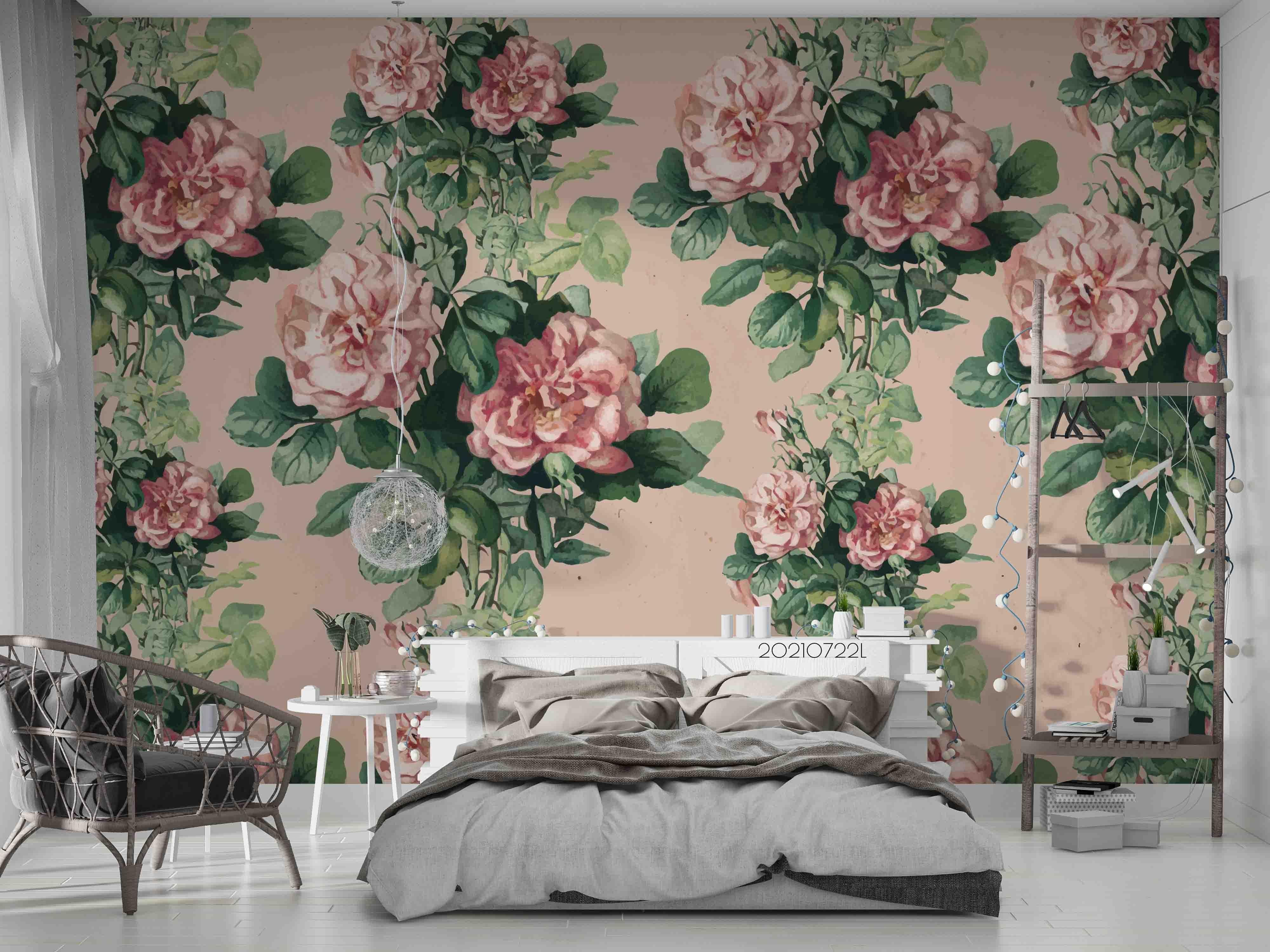 3D Vintage Pink Roses Seamless Wall Mural Wallpaper SWW3595- Jess Art Decoration