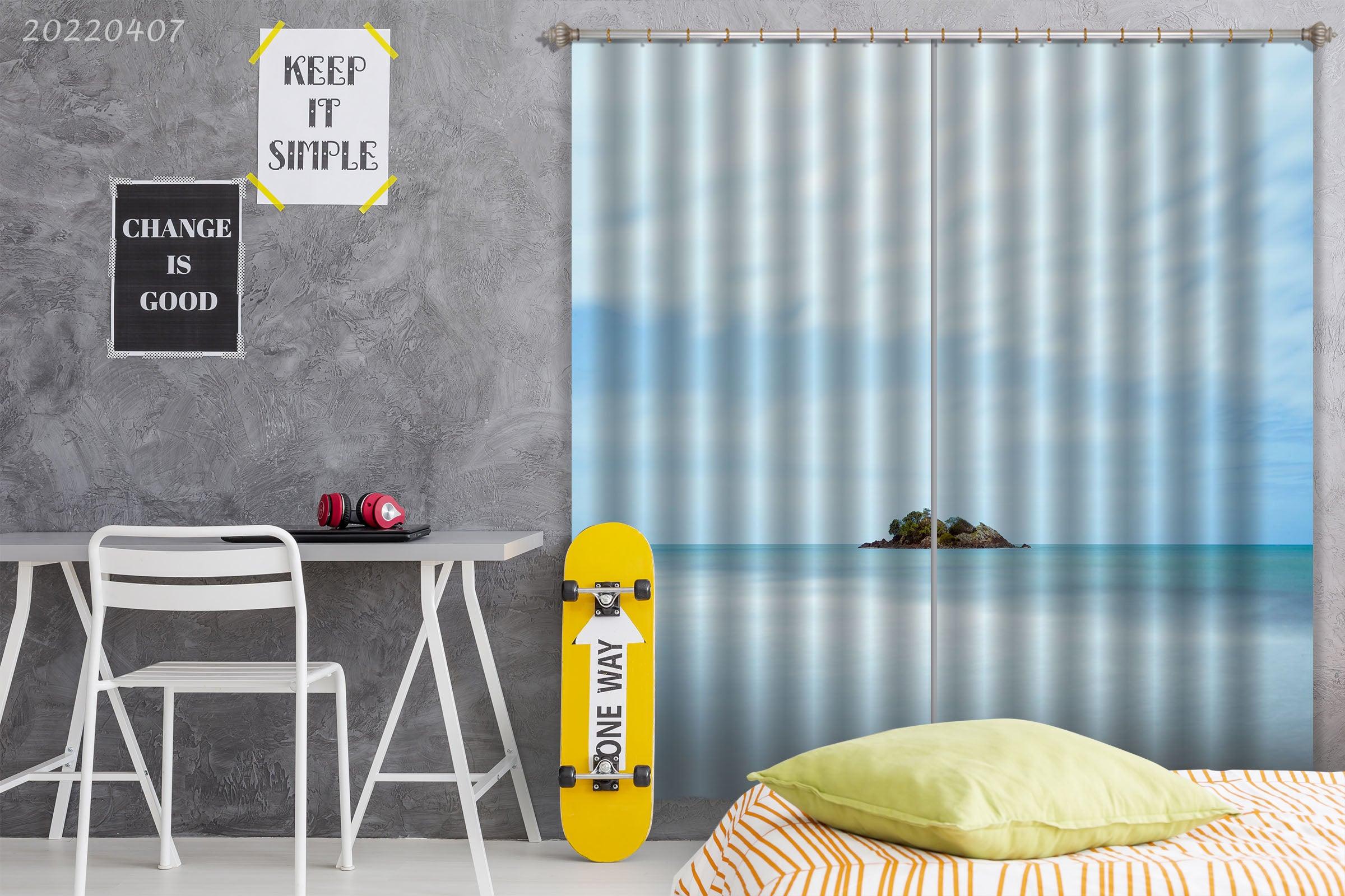 3D Landscape Ocean Island Sky Clouds Curtains and Drapes GD 3569- Jess Art Decoration