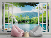 3D Window Green Mountain Plant Tree Scenery Wall Mural Wallpaper LXL- Jess Art Decoration