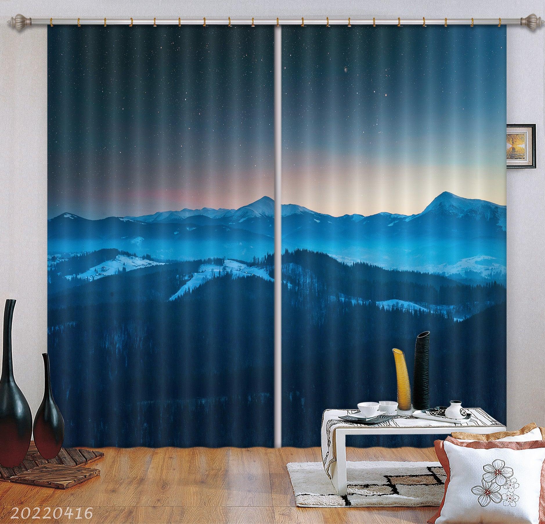 3D Landscape Mountain Snow Wood Stars Curtains and Drapes GD 4587- Jess Art Decoration