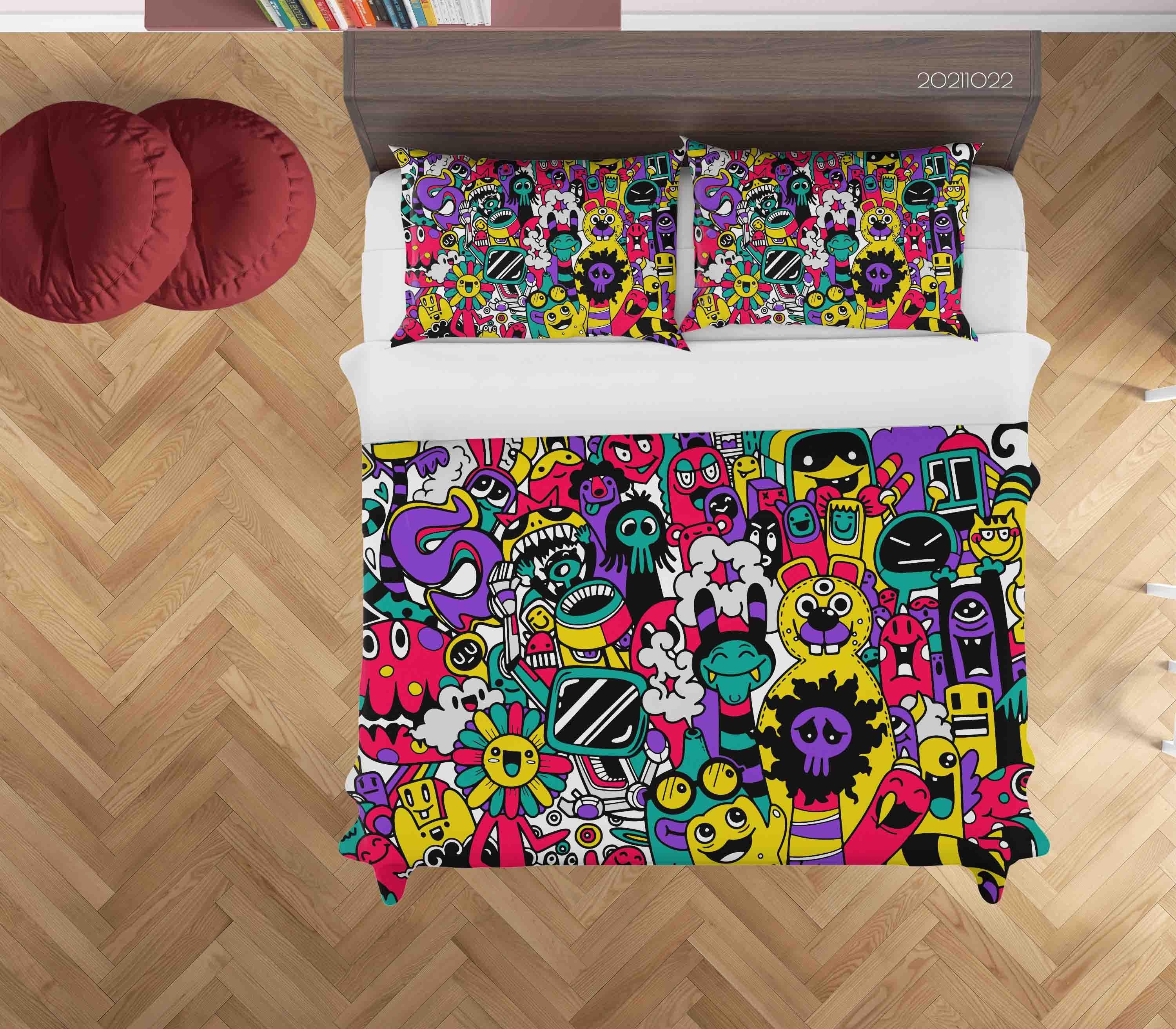 3D Abstract Color Monster Graffiti Quilt Cover Set Bedding Set Duvet Cover Pillowcases 23- Jess Art Decoration