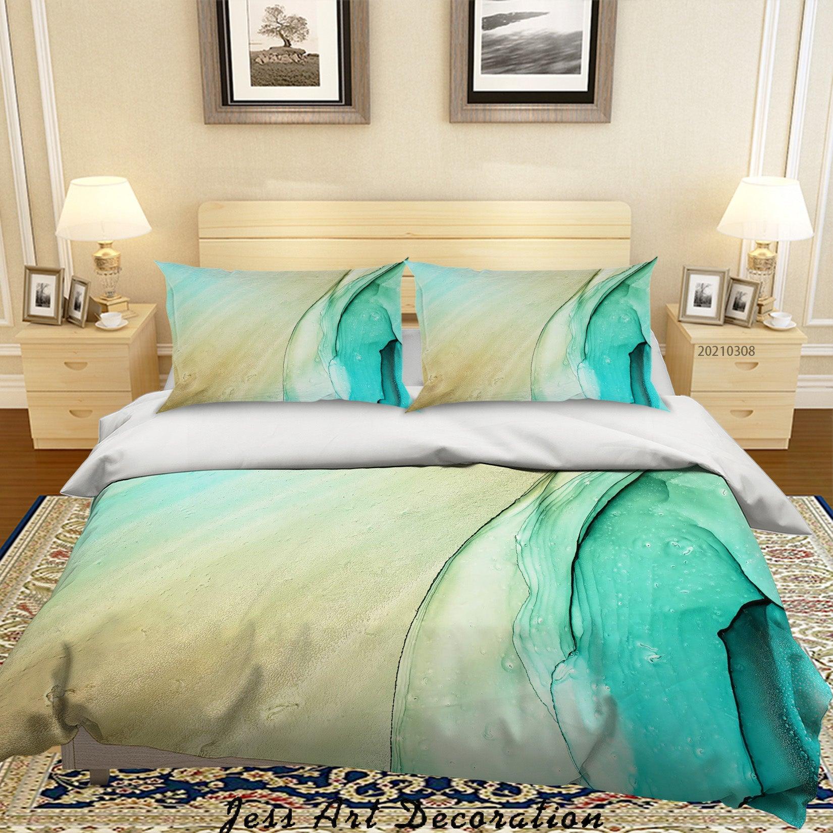 3D Watercolor Green Marble Pattern Quilt Cover Set Bedding Set Duvet Cover Pillowcases 267- Jess Art Decoration