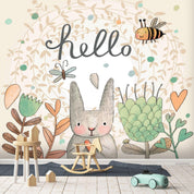 3D Hand Drawn Fresh Cartoon Rabbit Bee Butterfly Plant Wall Mural Wallpaper GD 1958- Jess Art Decoration