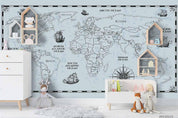 3D Hand Drawn Blue World Map Wall Mural Wallpaper LQH 6- Jess Art Decoration