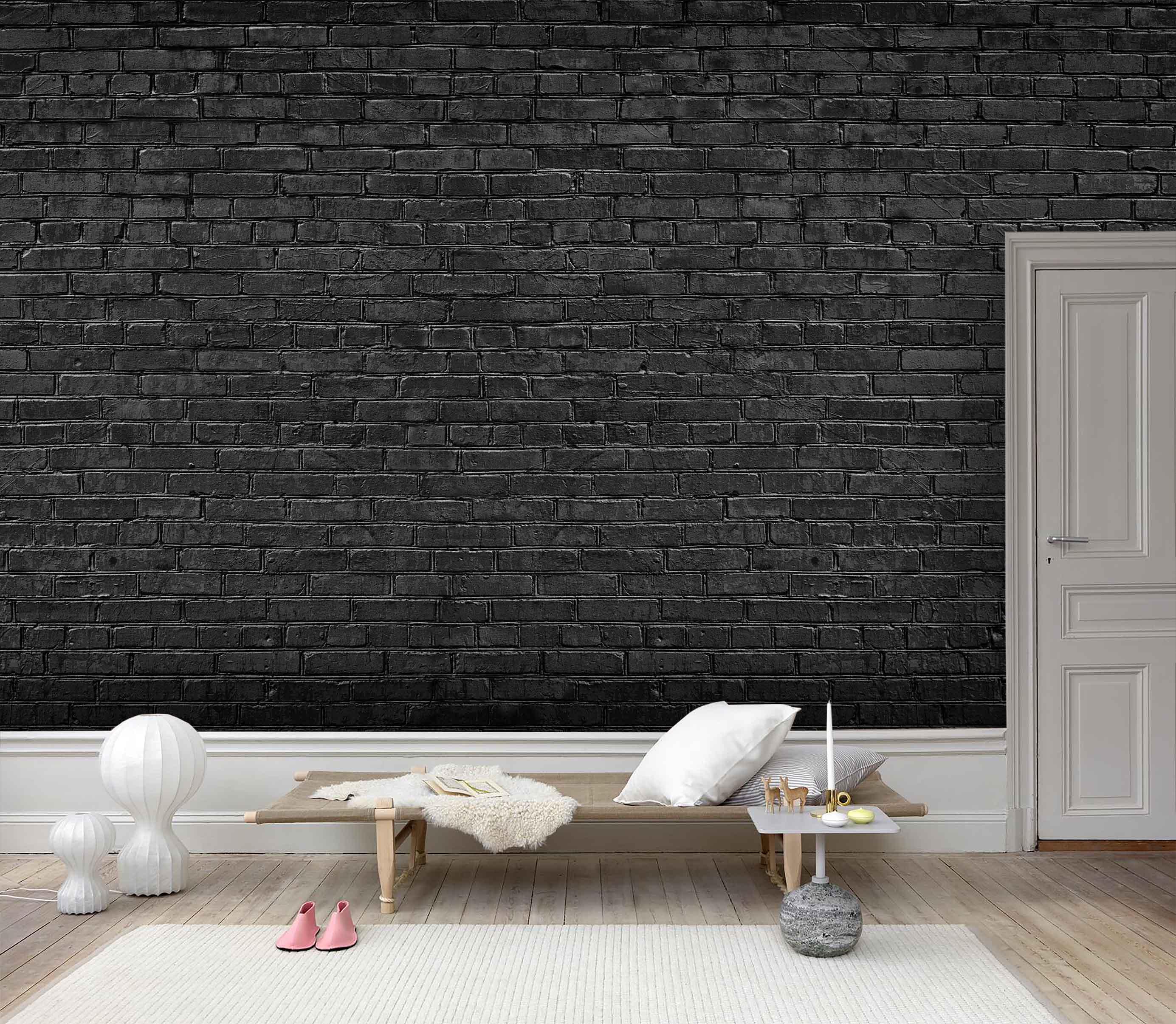 3D Black Brick Wall Texture Wall Mural Wallpaper LQH 129- Jess Art Decoration