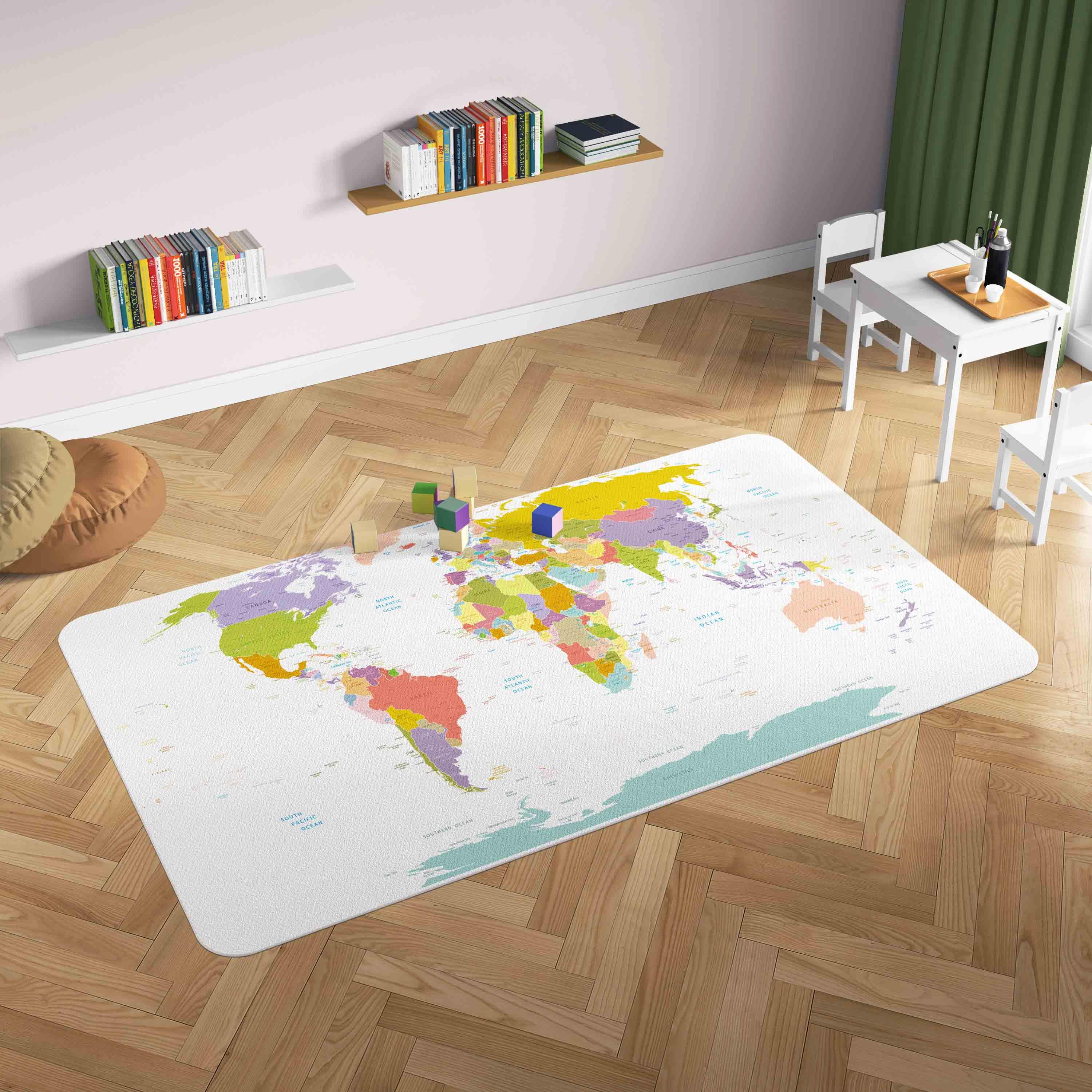 3D World Map White Non-Slip Rug Mat 161- Jess Art Decoration