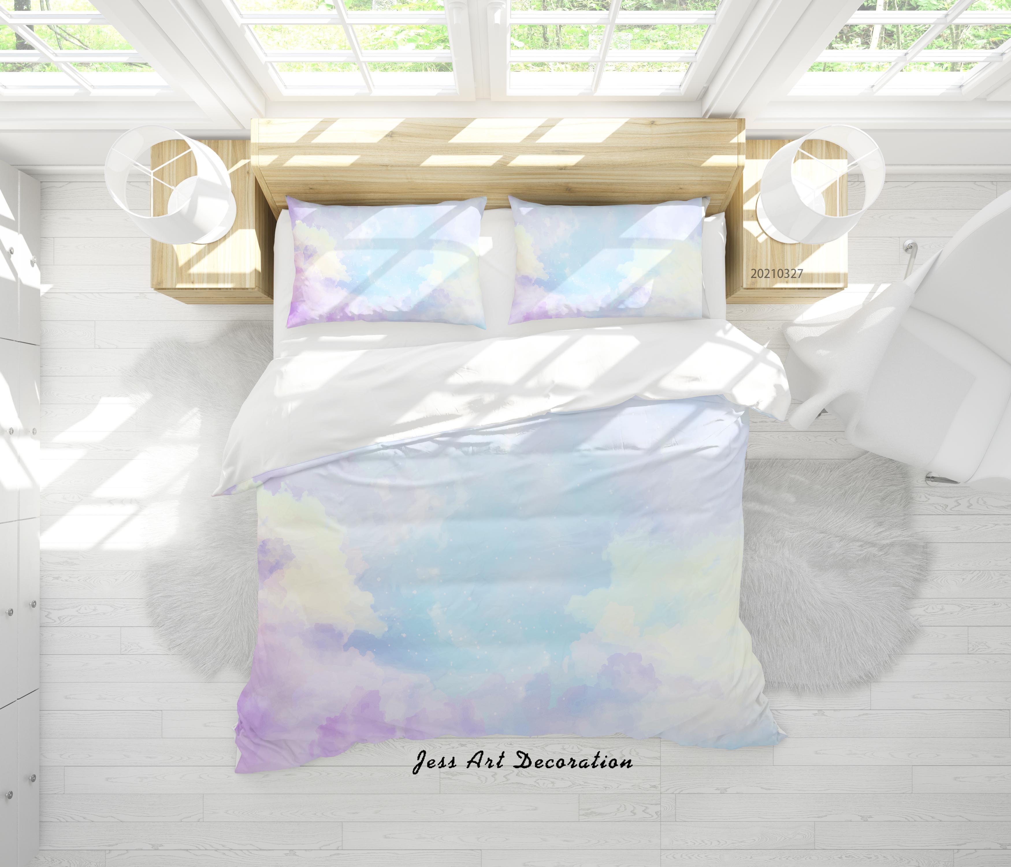 3D Watercolor Sky Cloud Quilt Cover Set Bedding Set Duvet Cover Pillowcases 63- Jess Art Decoration
