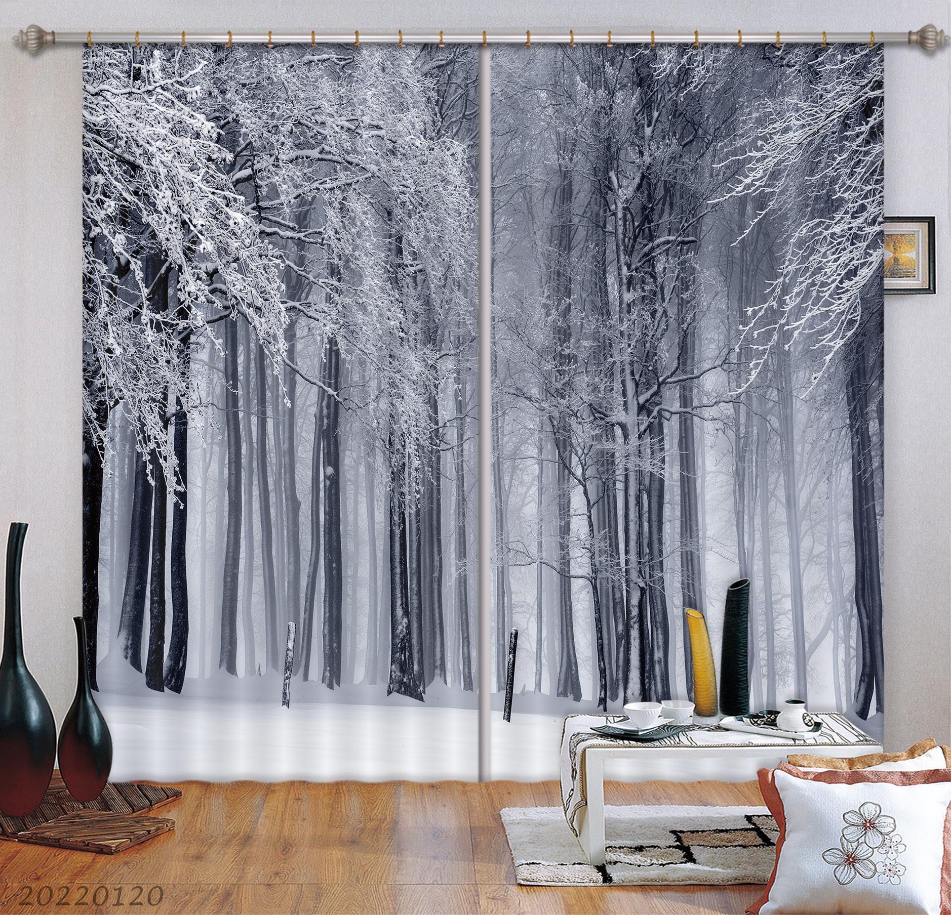 3D Winter Snow Covered Woods Curtains and Drapes GD 1669- Jess Art Decoration
