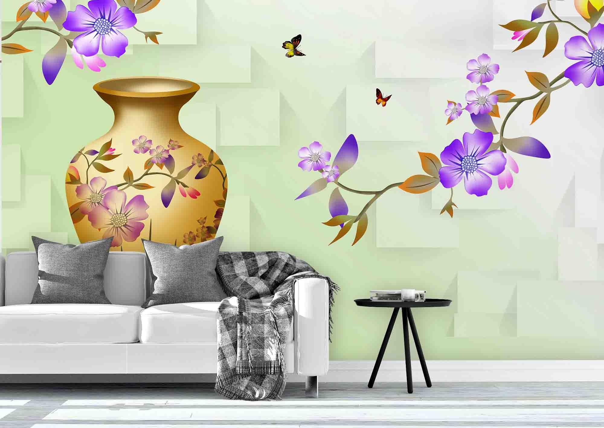3D Blossom Butterfly Vase Wall Mural Wallpaper 195- Jess Art Decoration
