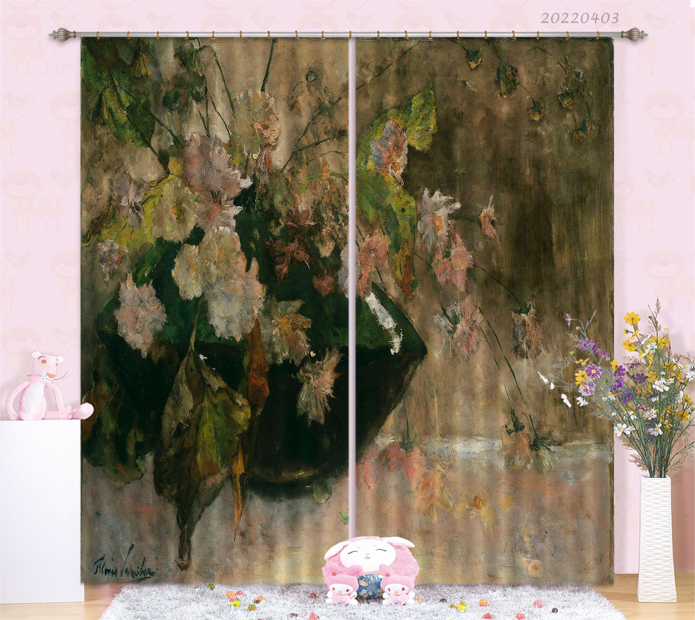 3D Vintage Floral Oil Painting Curtains and Drapes GD 3359- Jess Art Decoration