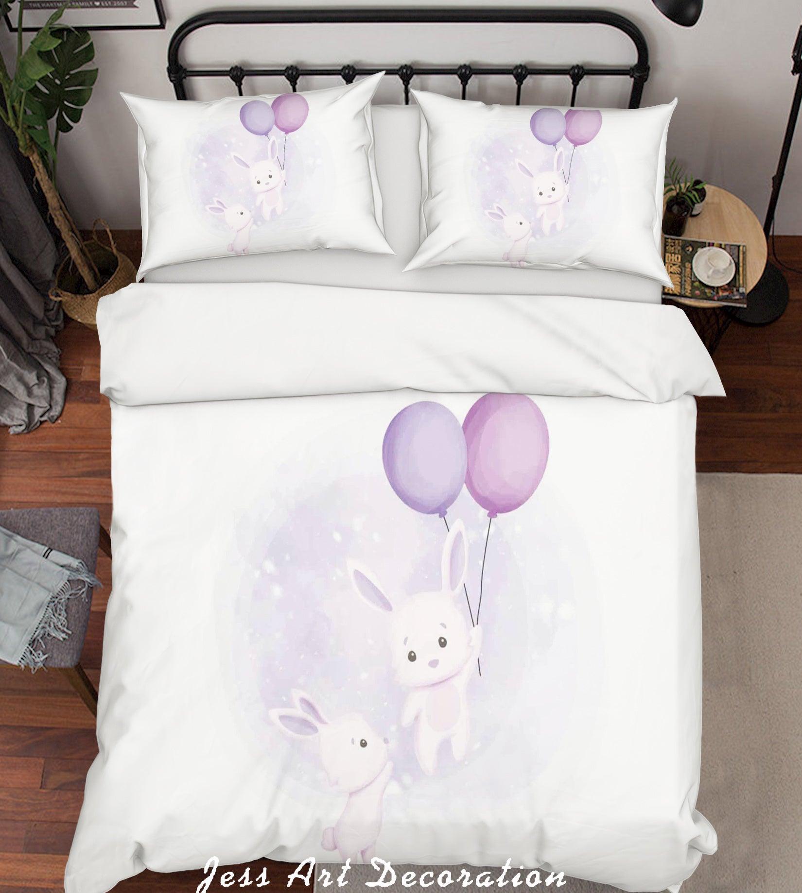 3D White Rabbit Balloon Quilt Cover Set Bedding Set Duvet Cover Pillowcases SF07- Jess Art Decoration